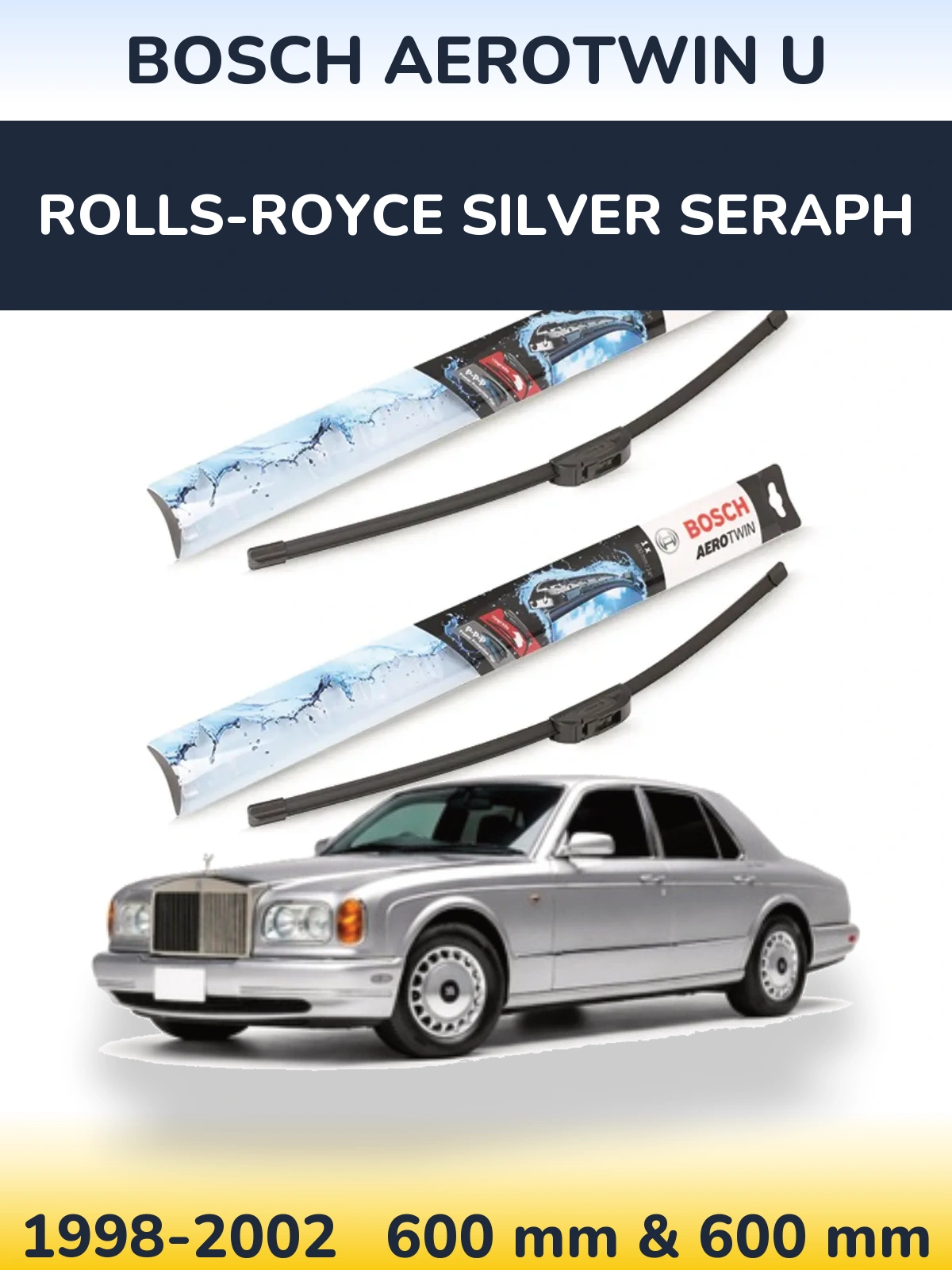 Комплект передніх щіток BOSCH AeroTwin U 600 & 600 мм для Rolls-Royce Silver Seraph 1998-2002