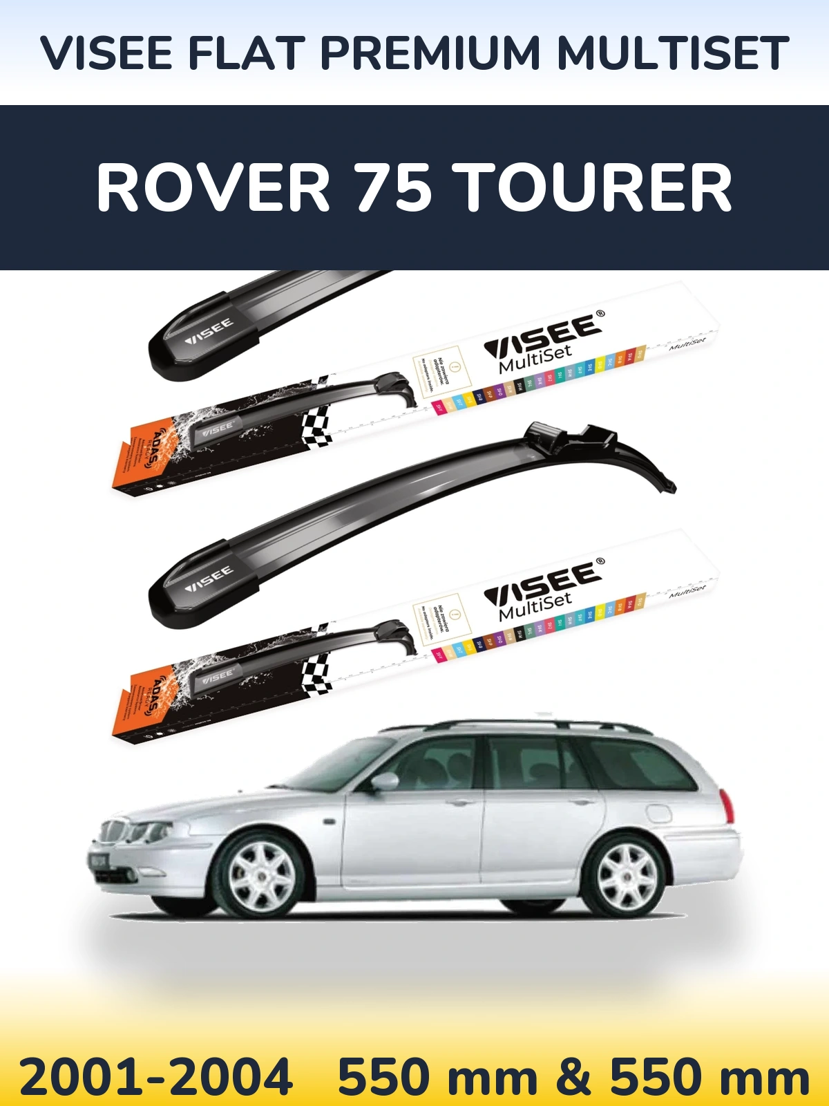 Комплект передних дворников VISEE FLAT PREMIUM MultiSet 550 & 550 мм для Rover 75 Tourer 2001-2004