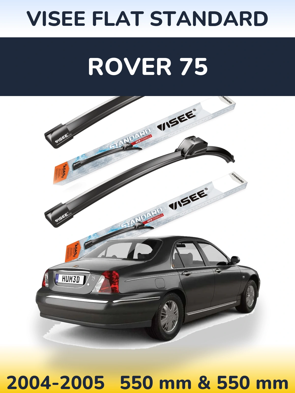 Front wiper blade set VISEE FLAT STANDARD 550 & 550 mm for Rover 75 2004-2005