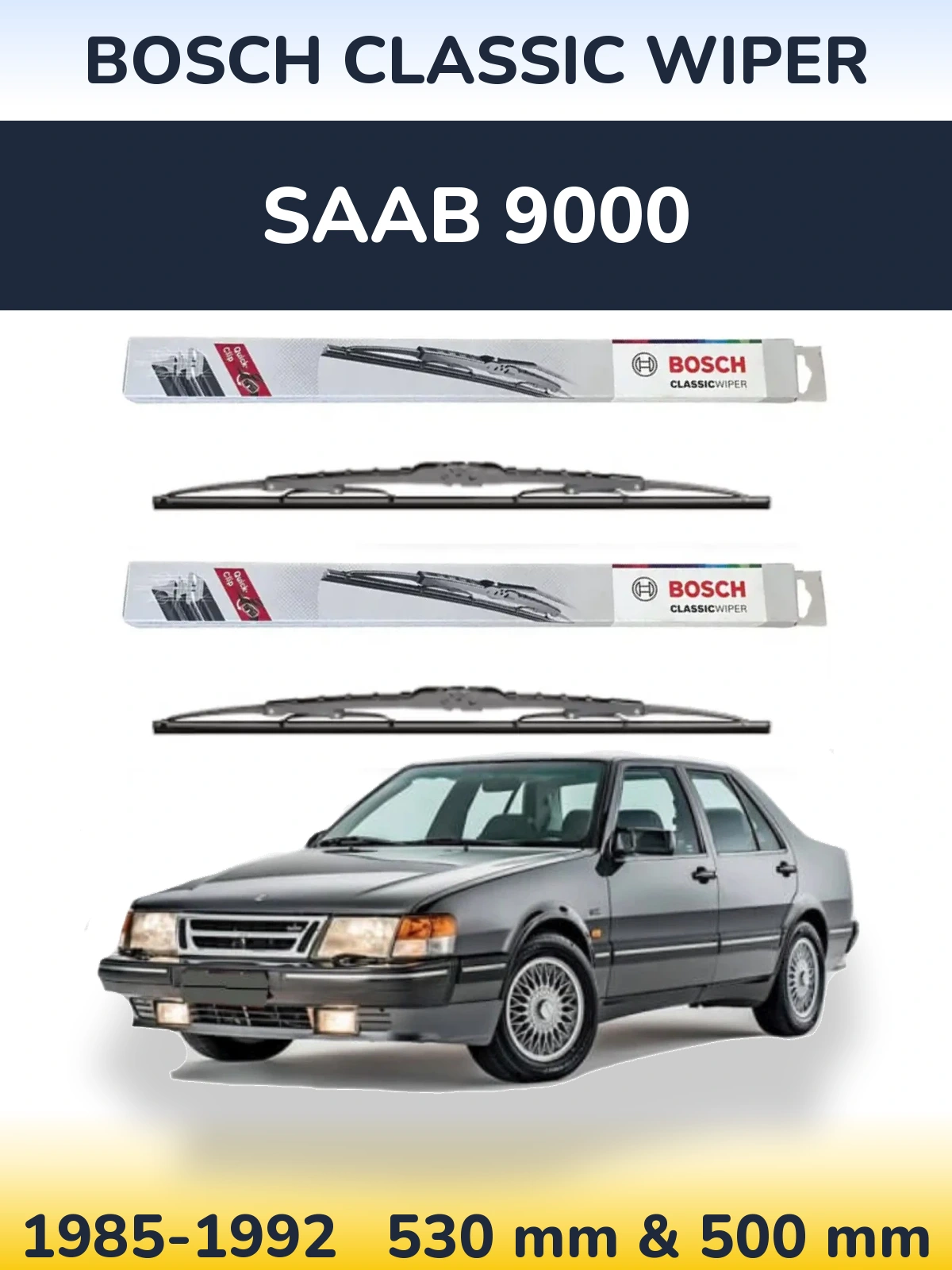Комплект передних дворников BOSCH Classic Wiper 530 & 500 мм для SAAB 9000 1985-1992