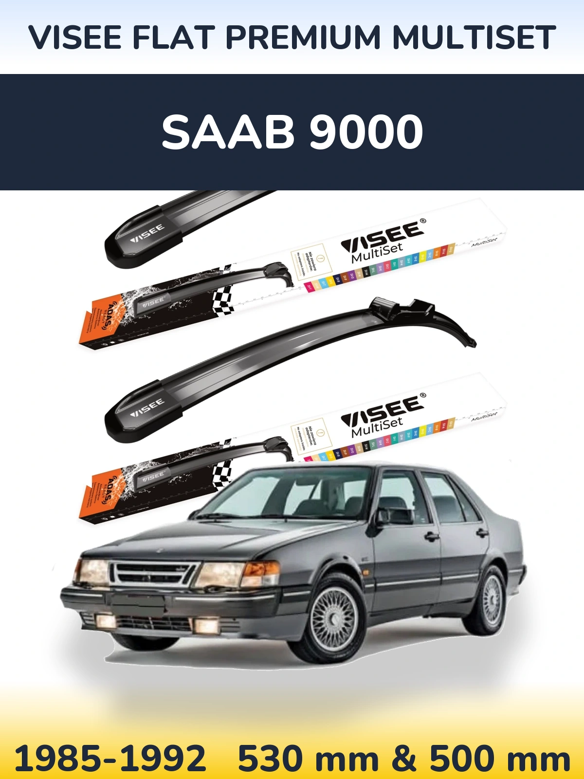 Комплект передних дворников VISEE FLAT PREMIUM MultiSet 530 & 500 мм для SAAB 9000 1985-1992