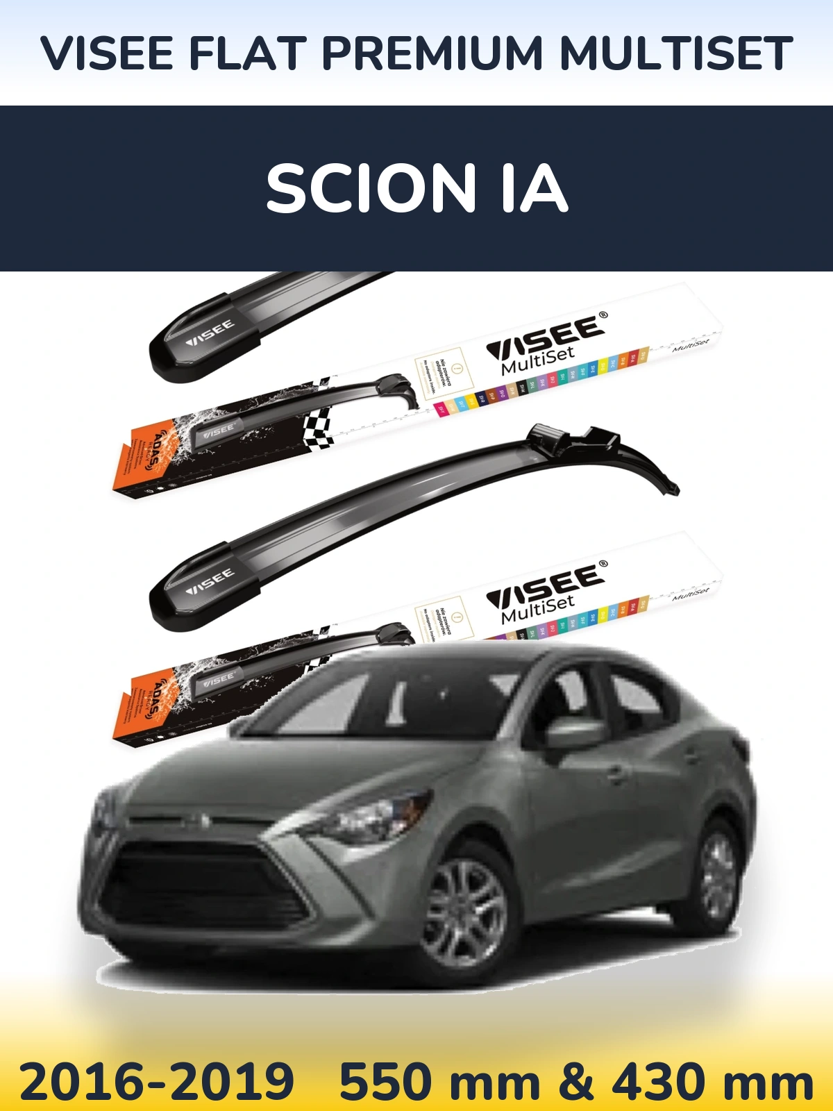 Комплект передних дворников VISEE FLAT PREMIUM MultiSet 550 & 430 мм для Scion iA 2016-2019