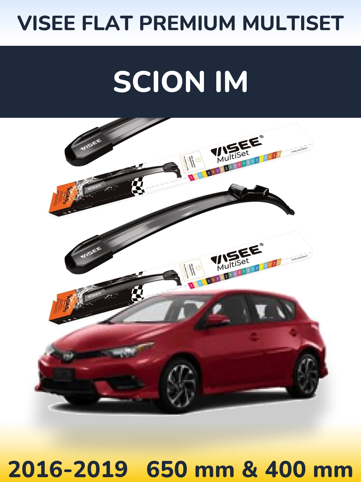 Комплект передних дворников VISEE FLAT PREMIUM MultiSet 650 & 400 мм для Scion iM 2016-2019