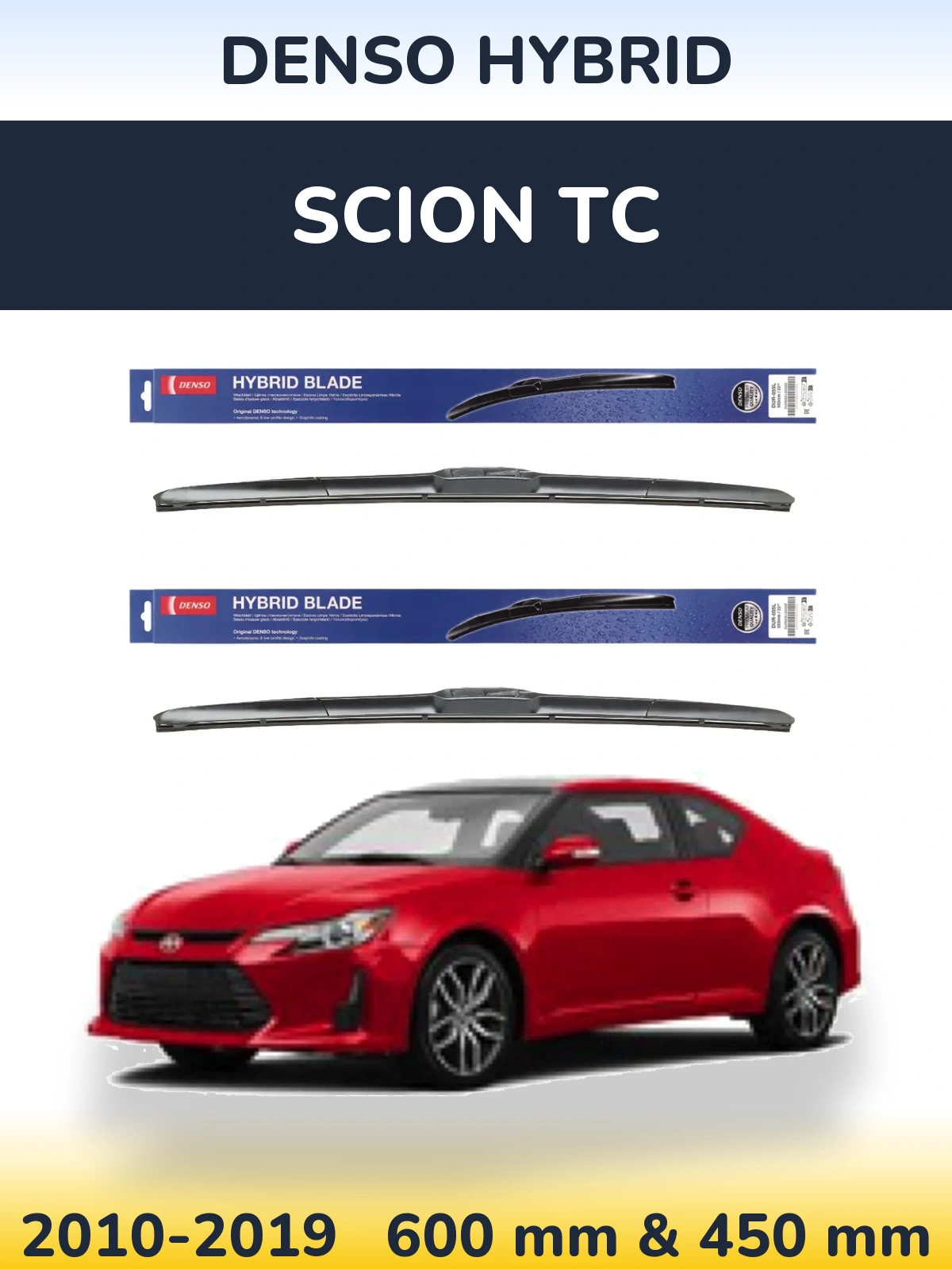 Комплект передних дворников Denso Hybrid 600 & 450 мм для Scion tC 2010-2019
