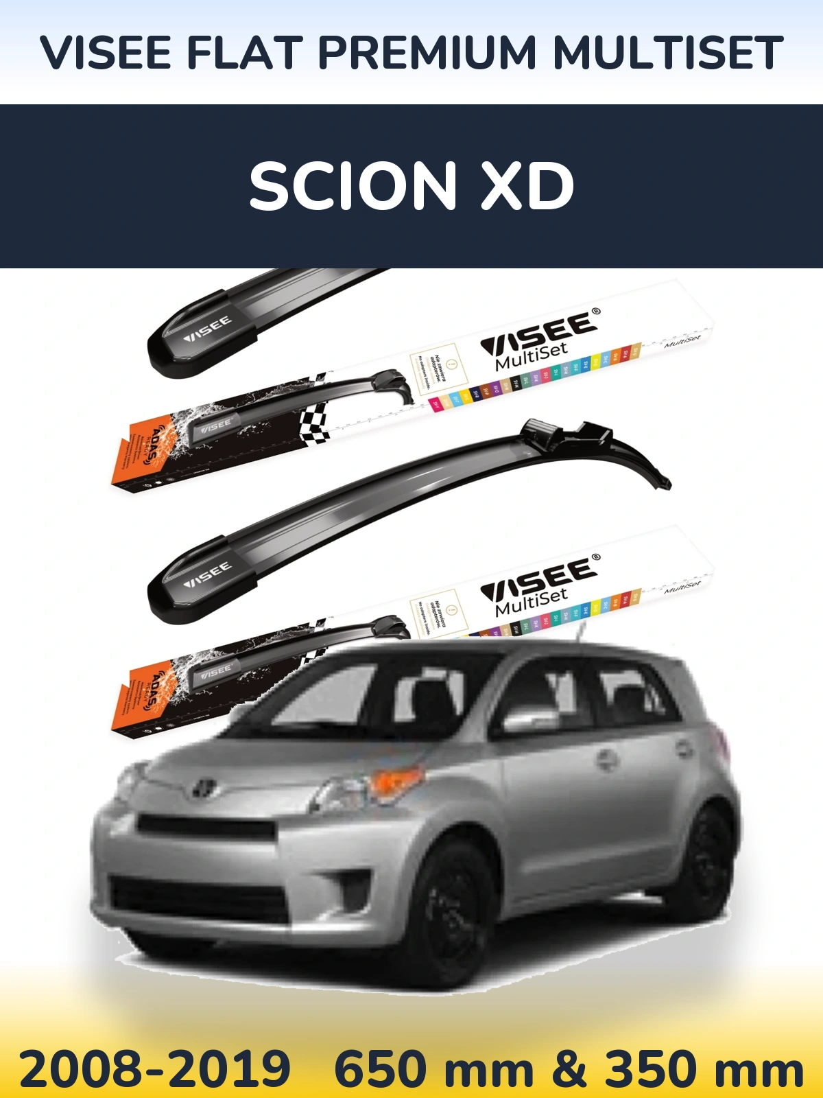 Комплект передних дворников VISEE FLAT PREMIUM MultiSet 650 & 350 мм для Scion xD 2008-2019