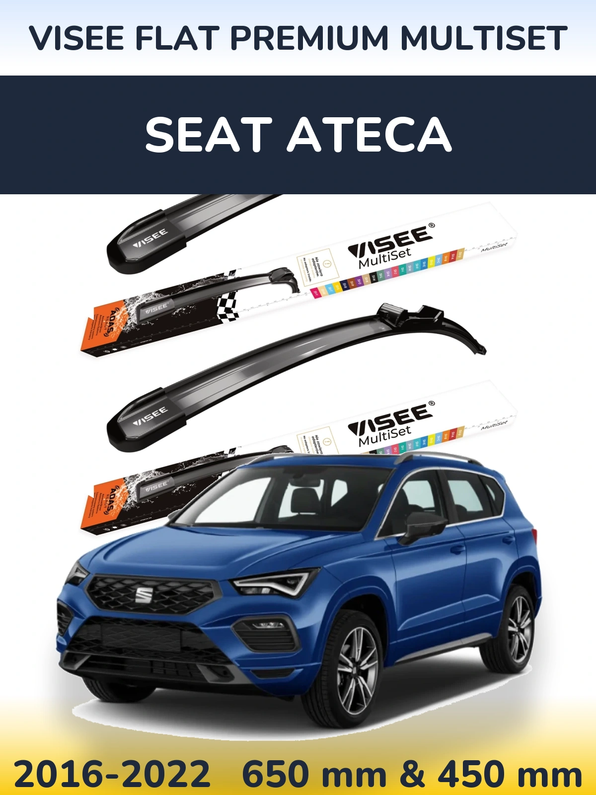 Комплект передних дворников VISEE FLAT PREMIUM MultiSet 650 & 450 мм для SEAT Ateca 2016-2022