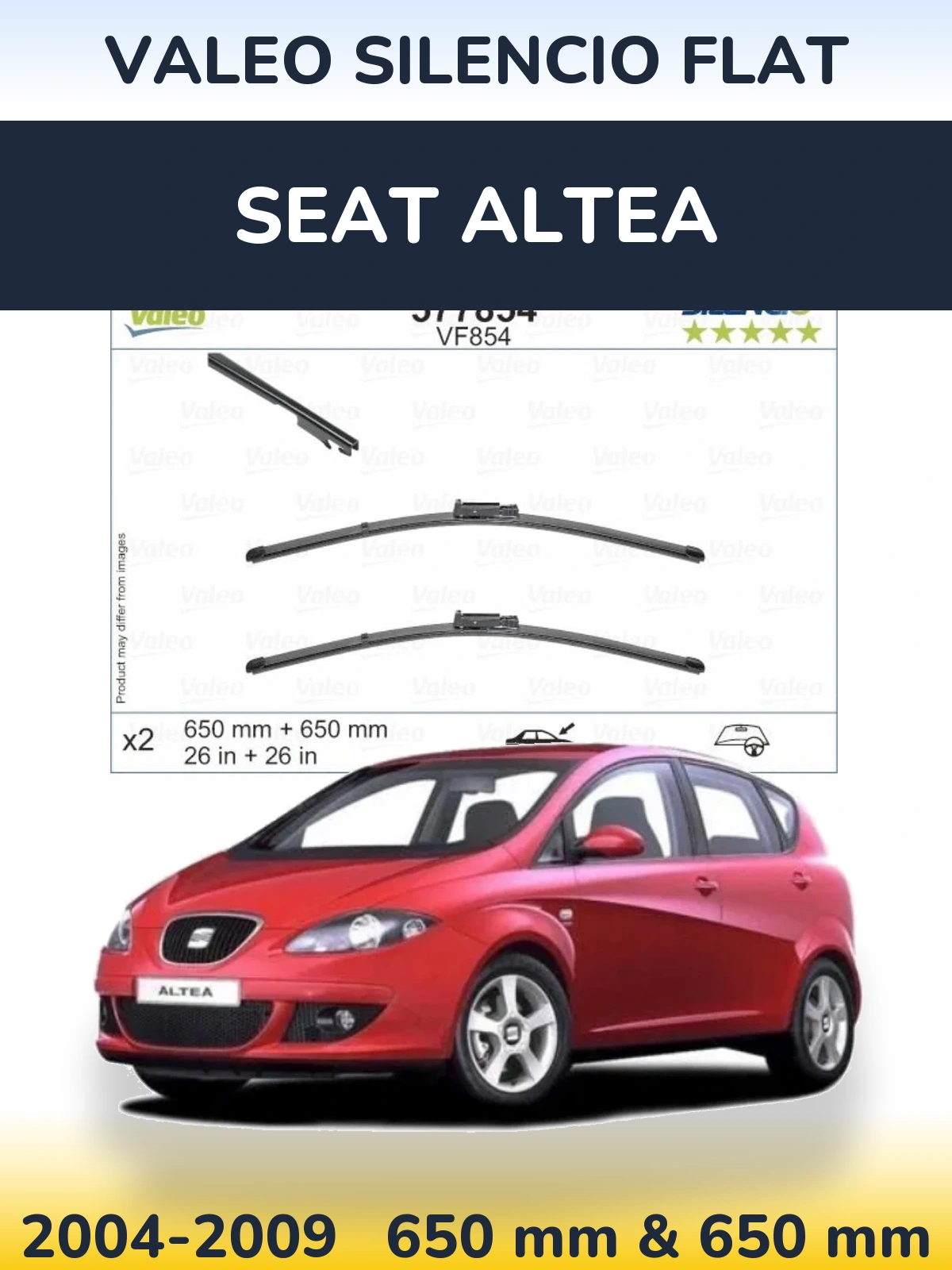 Комплект передніх щіток Valeo Silencio Flat 650 & 650 мм для SEAT Altea 2004-2009