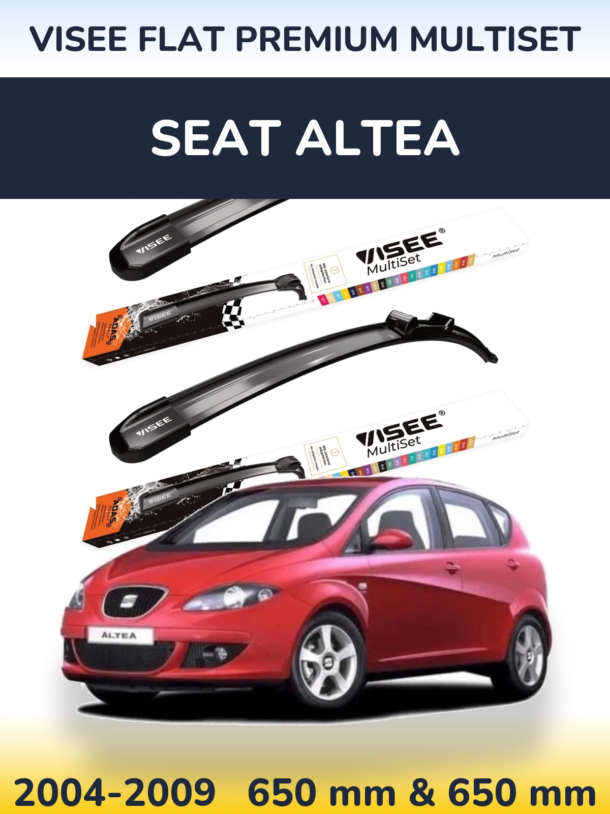 Комплект передніх щіток VISEE FLAT PREMIUM MultiSet 650 & 650 мм для SEAT Altea 2004-2009