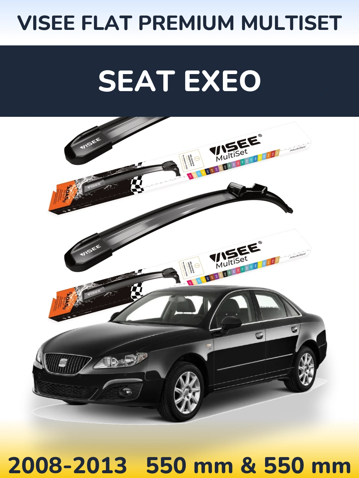 Комплект передніх щіток VISEE FLAT PREMIUM MultiSet 550 & 550 мм для SEAT Exeo 2008-2013