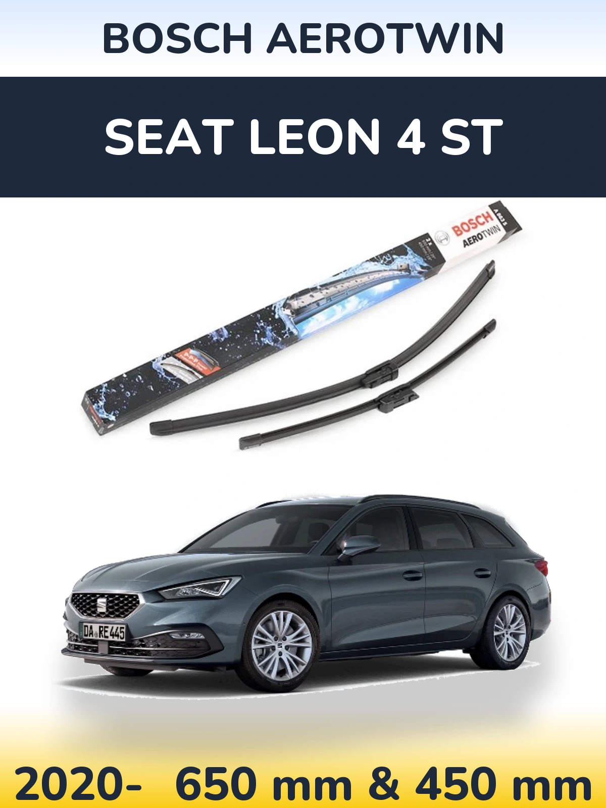 Комплект передних дворников BOSCH AeroTwin 650 & 450 мм для SEAT Leon 4 ST 2020-2026