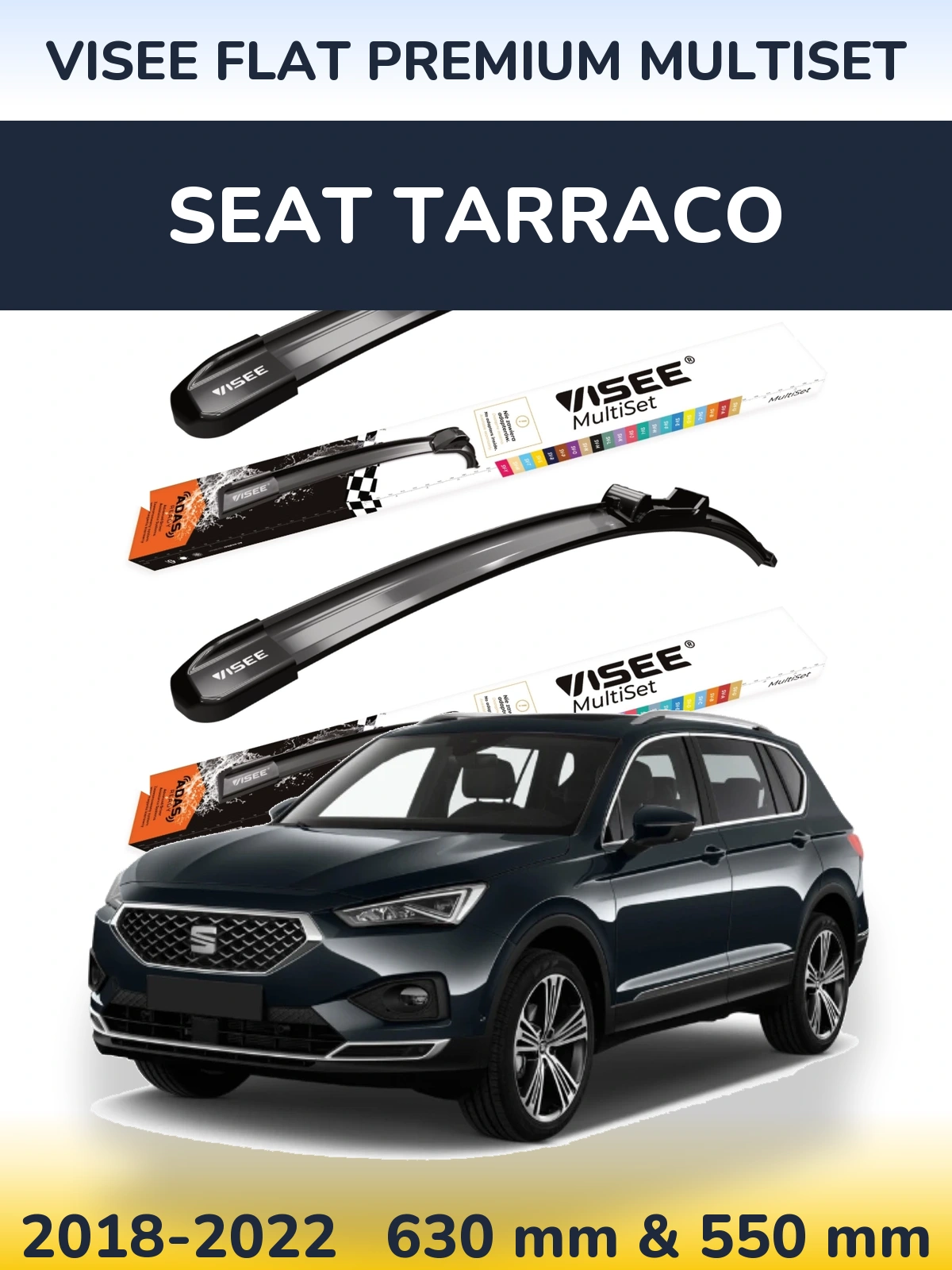 Front wiper blade set VISEE FLAT PREMIUM MultiSet 630 & 550 mm for SEAT Tarraco 2018-2022