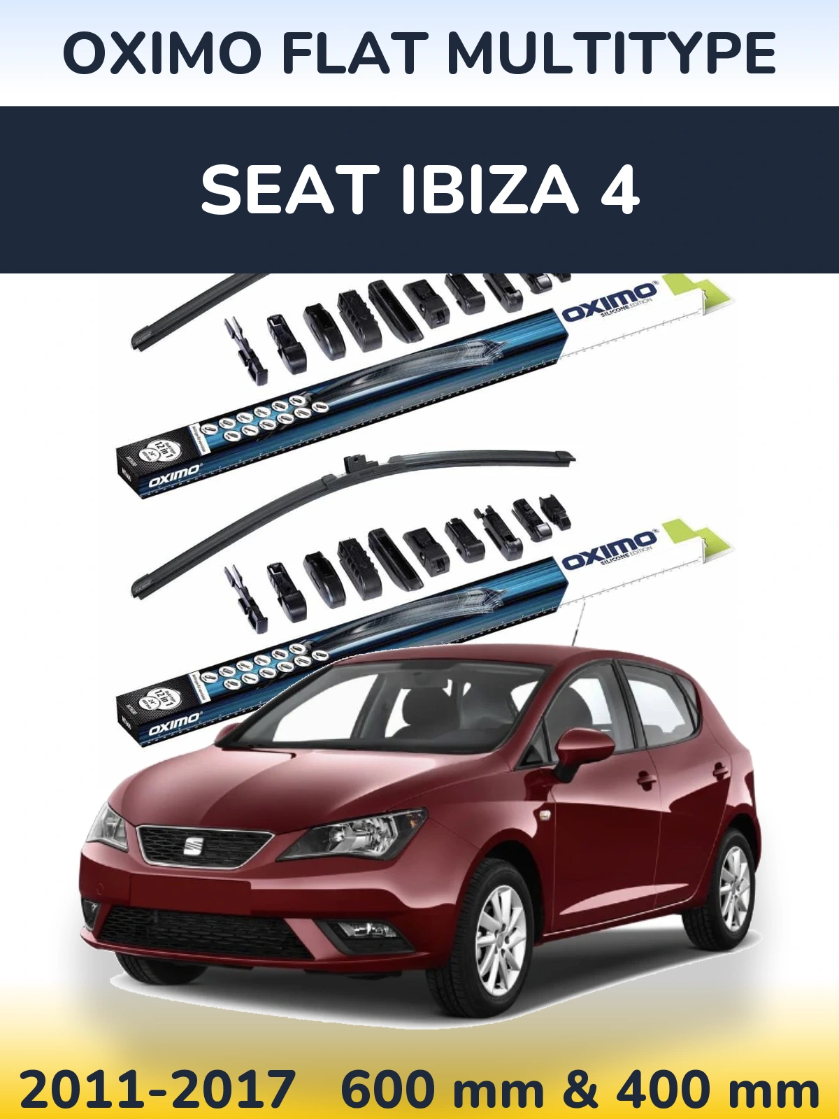 Комплект передніх щіток Oximo Flat MultiТипe 600 & 400 мм для SEAT Ibiza 4 2011-2017