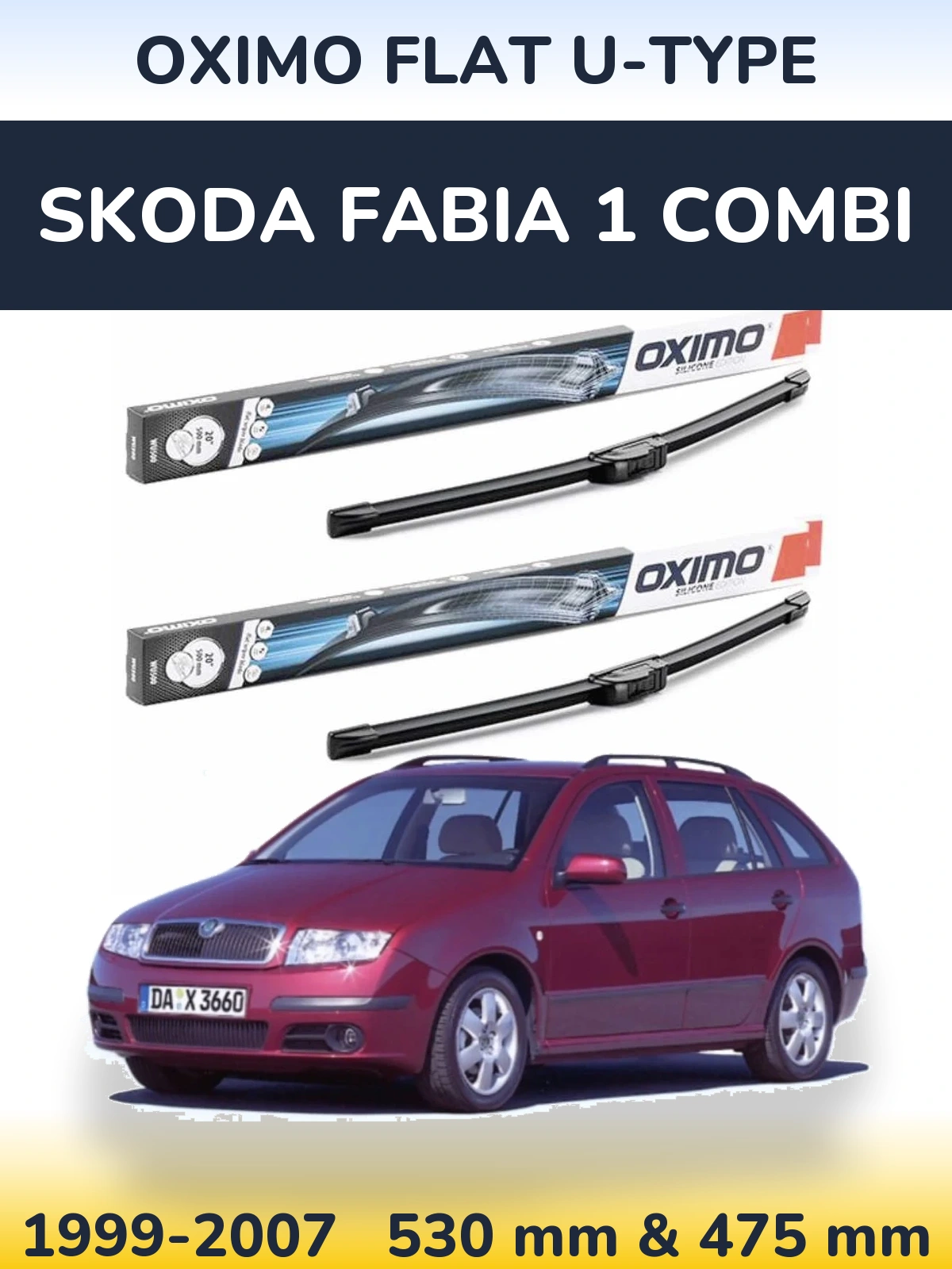 Комплект передних дворников Oximo Flat U-type 530 & 475 мм для Skoda Fabia 1 Combi 1999-2007