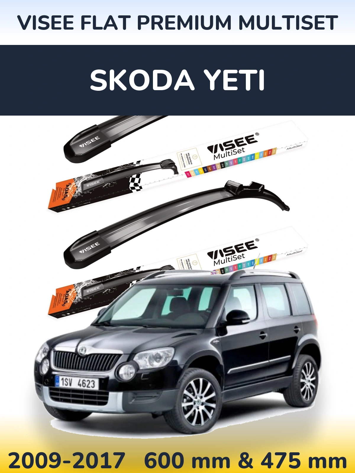 Front wiper blade set VISEE FLAT PREMIUM MultiSet 600 & 475 mm for Skoda Yeti 2009-2017