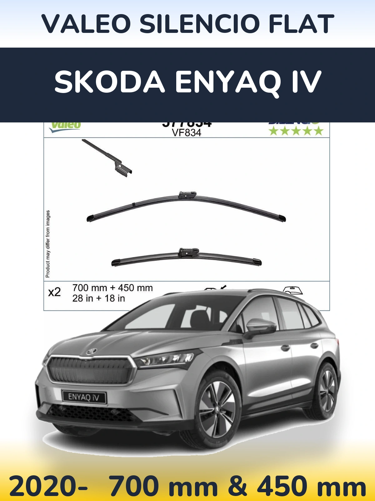 Комплект передних дворников Valeo Silencio Flat 700 & 450 мм для Skoda Enyaq iV 2020-2026