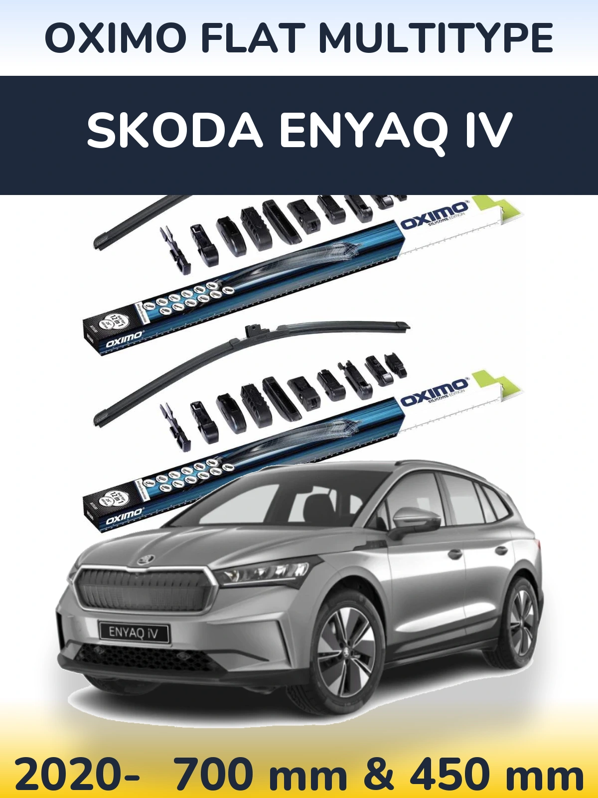 Комплект передних дворников Oximo Flat MultiТипe 700 & 450 мм для Skoda Enyaq iV 2020-2026