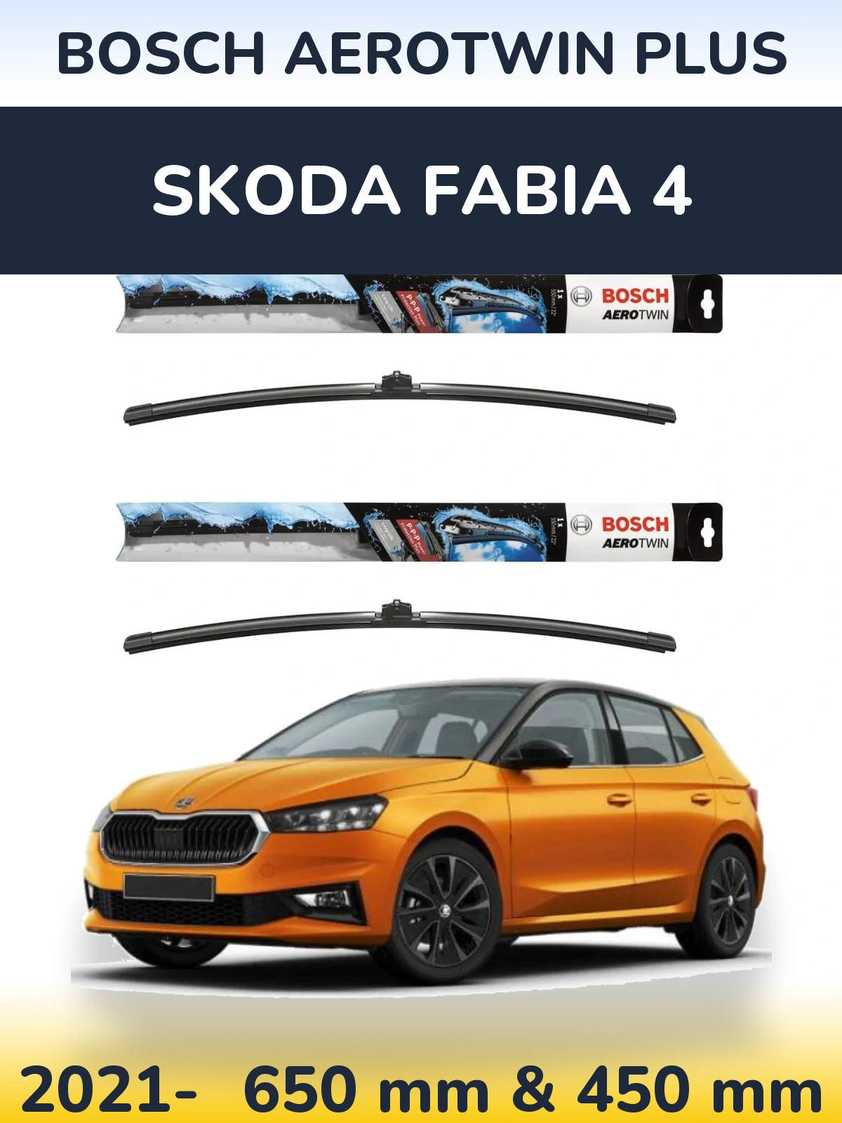 Комплект передних дворников BOSCH AeroTwin Plus 650 & 450 мм для Skoda Fabia 4 2021-2026