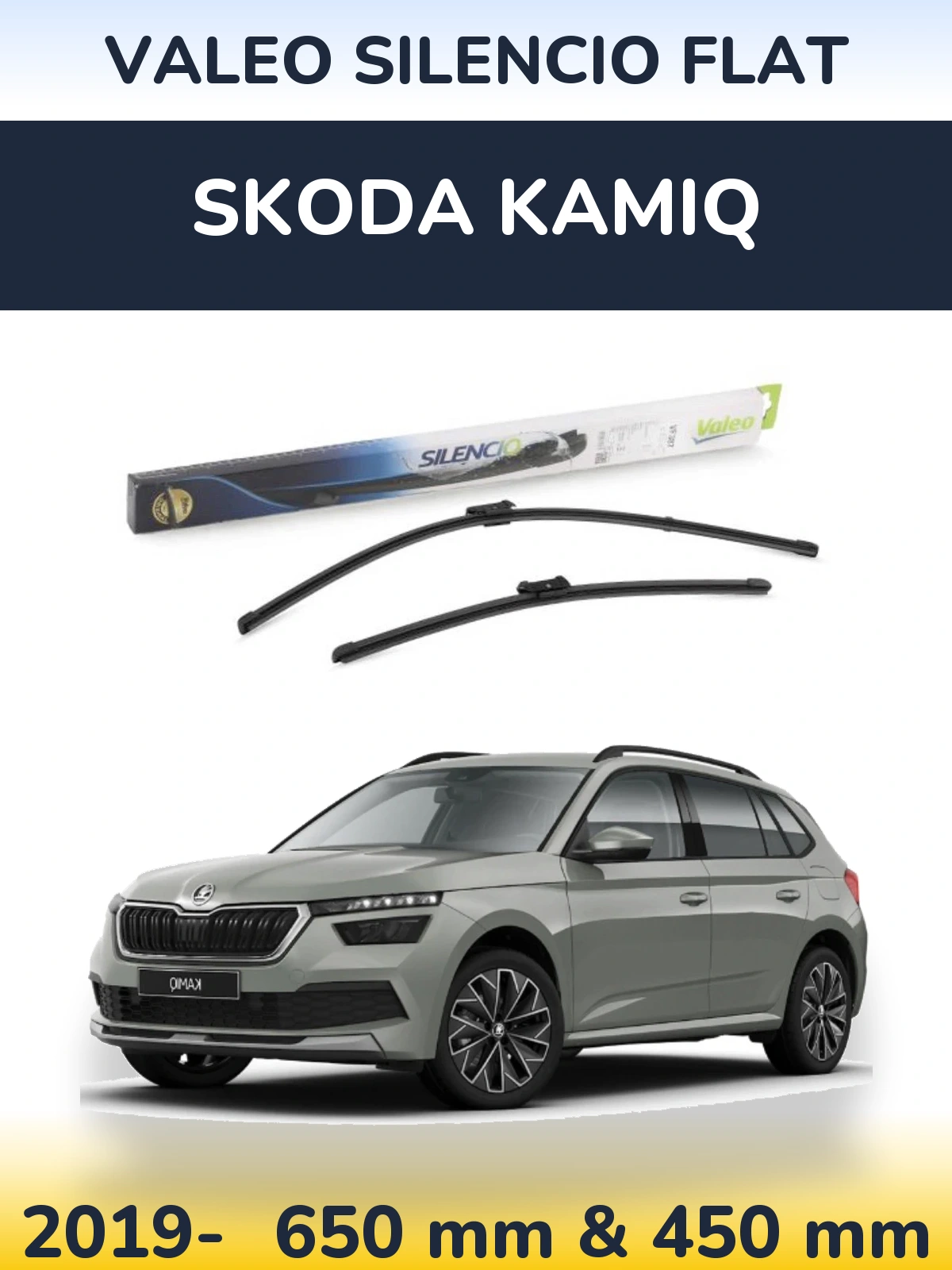 Комплект передних дворников Valeo Silencio Flat 650 & 450 мм для Skoda Kamiq 2019-2026