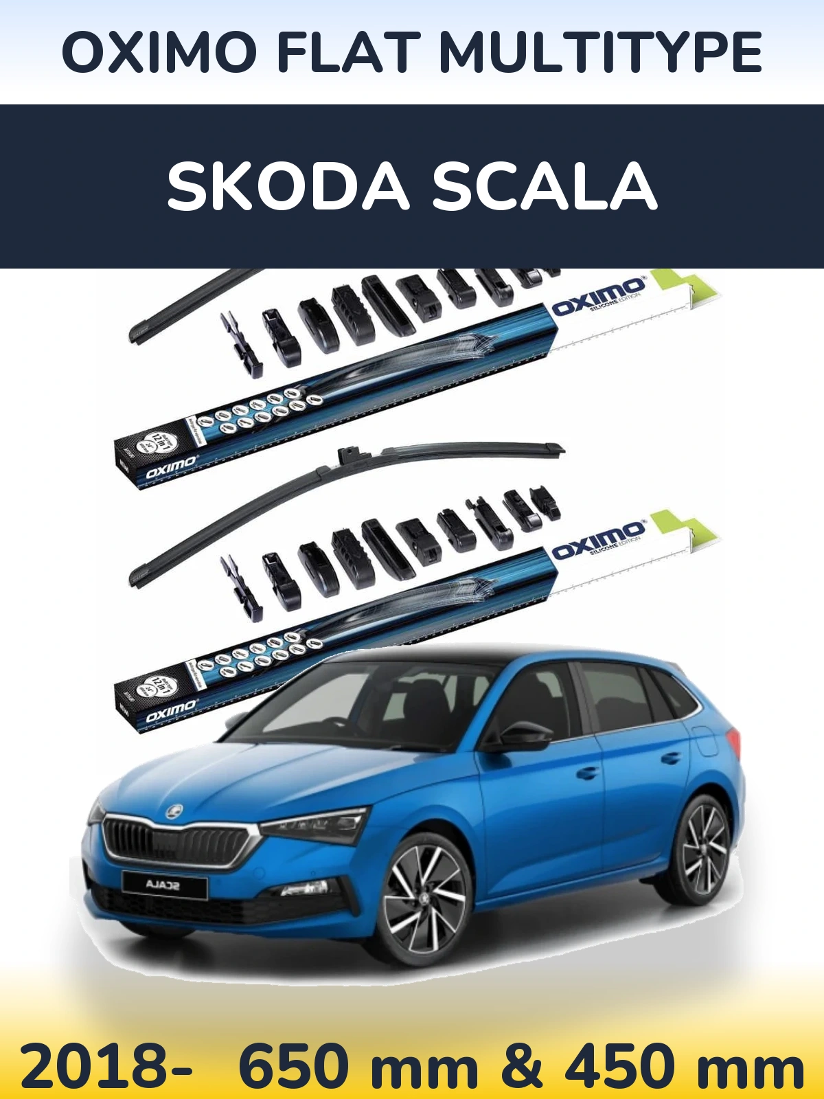 Front wiper blade set Oximo Flat MultiTypee 650 & 450 mm for Skoda Scala 2018-2026