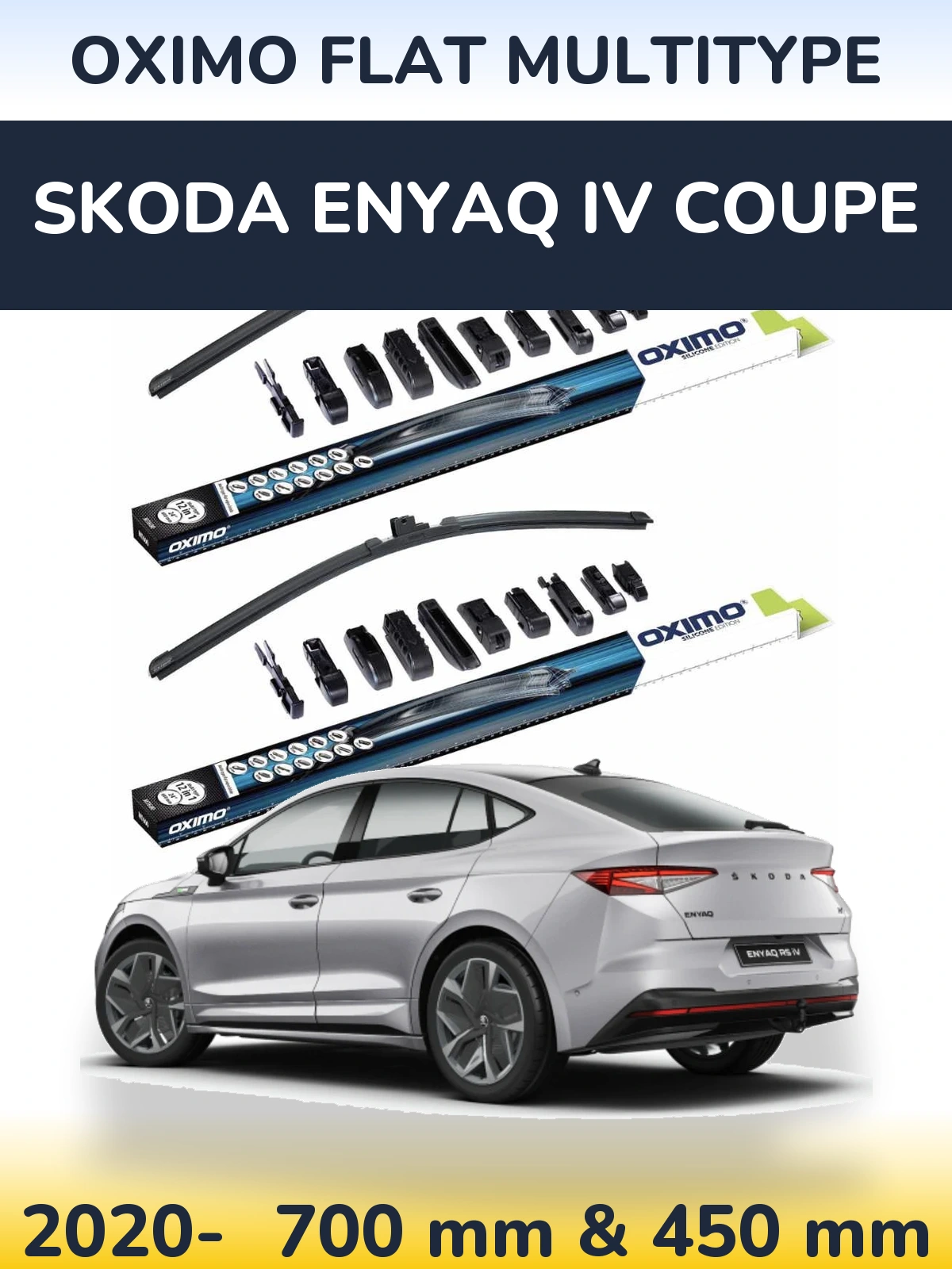 Комплект передних дворников Oximo Flat MultiТипe 700 & 450 мм для Skoda Enyaq iV Coupe 2020-2026