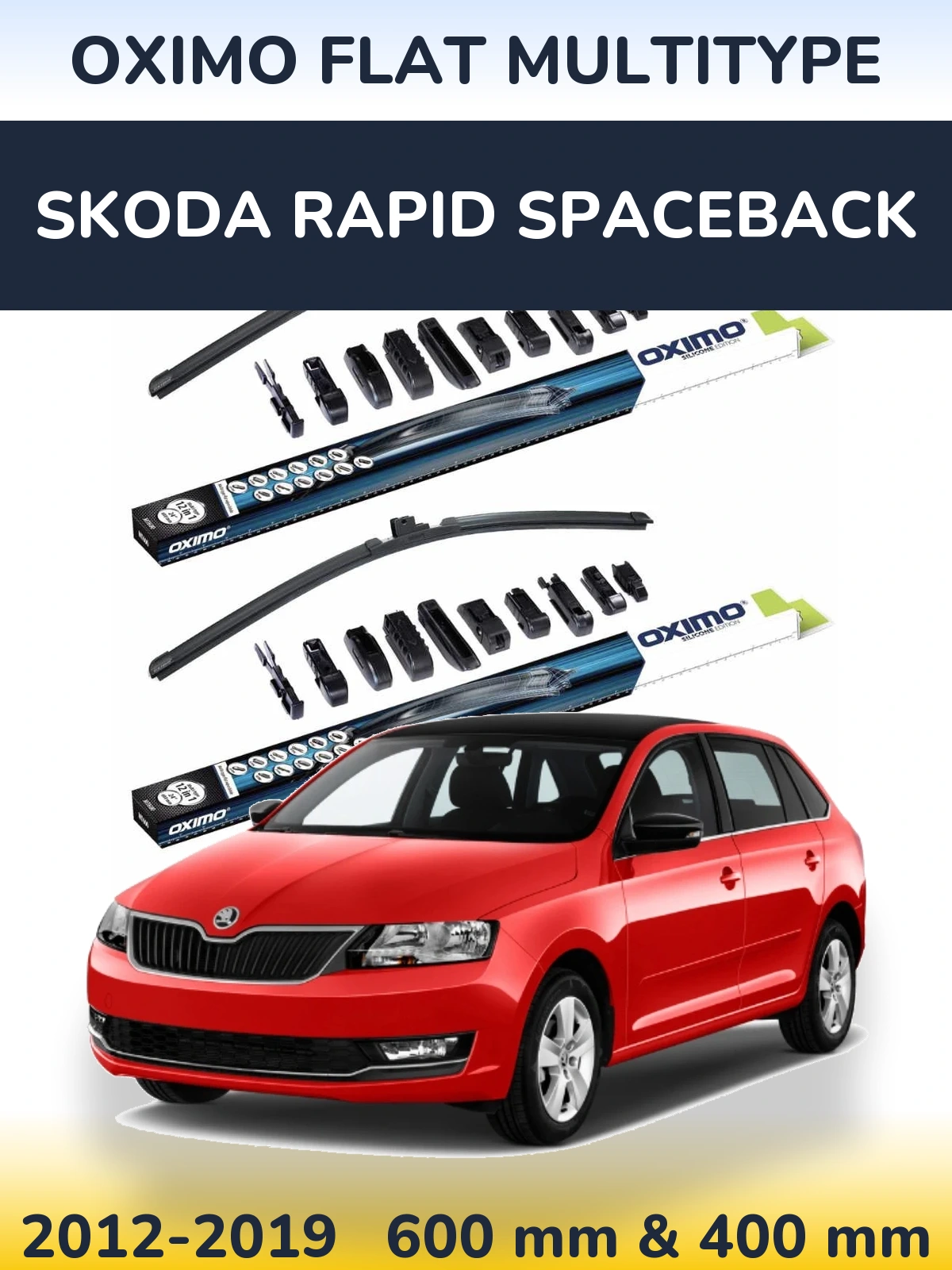 Front wiper blade set Oximo Flat MultiTypee 600 & 400 mm for Skoda Rapid Spaceback 2012-2019