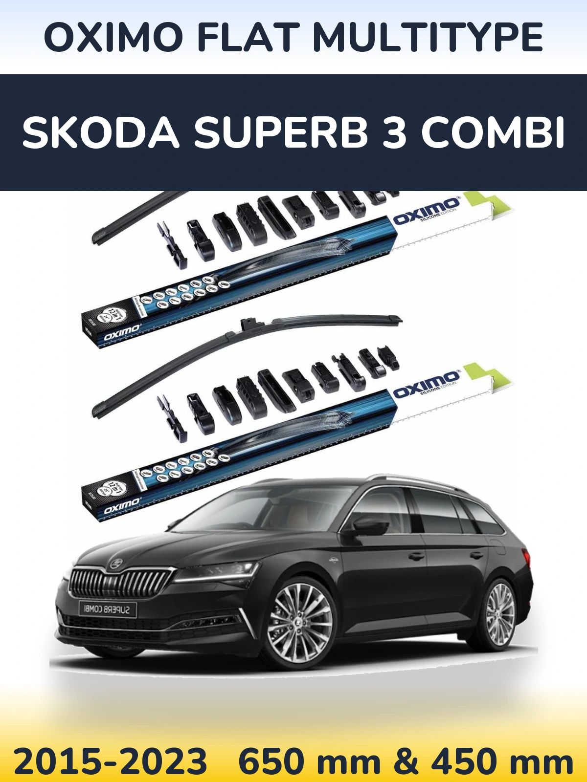 Комплект передних дворников Oximo Flat MultiТипe 650 & 450 мм для Skoda Superb 3 Combi 2015-2023