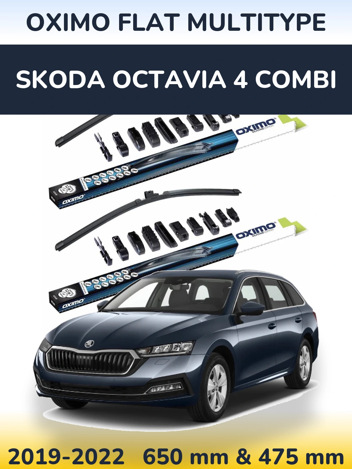 Комплект передних дворников Oximo Flat MultiТипe 650 & 475 мм для Skoda Octavia 4 Combi 2019-2022