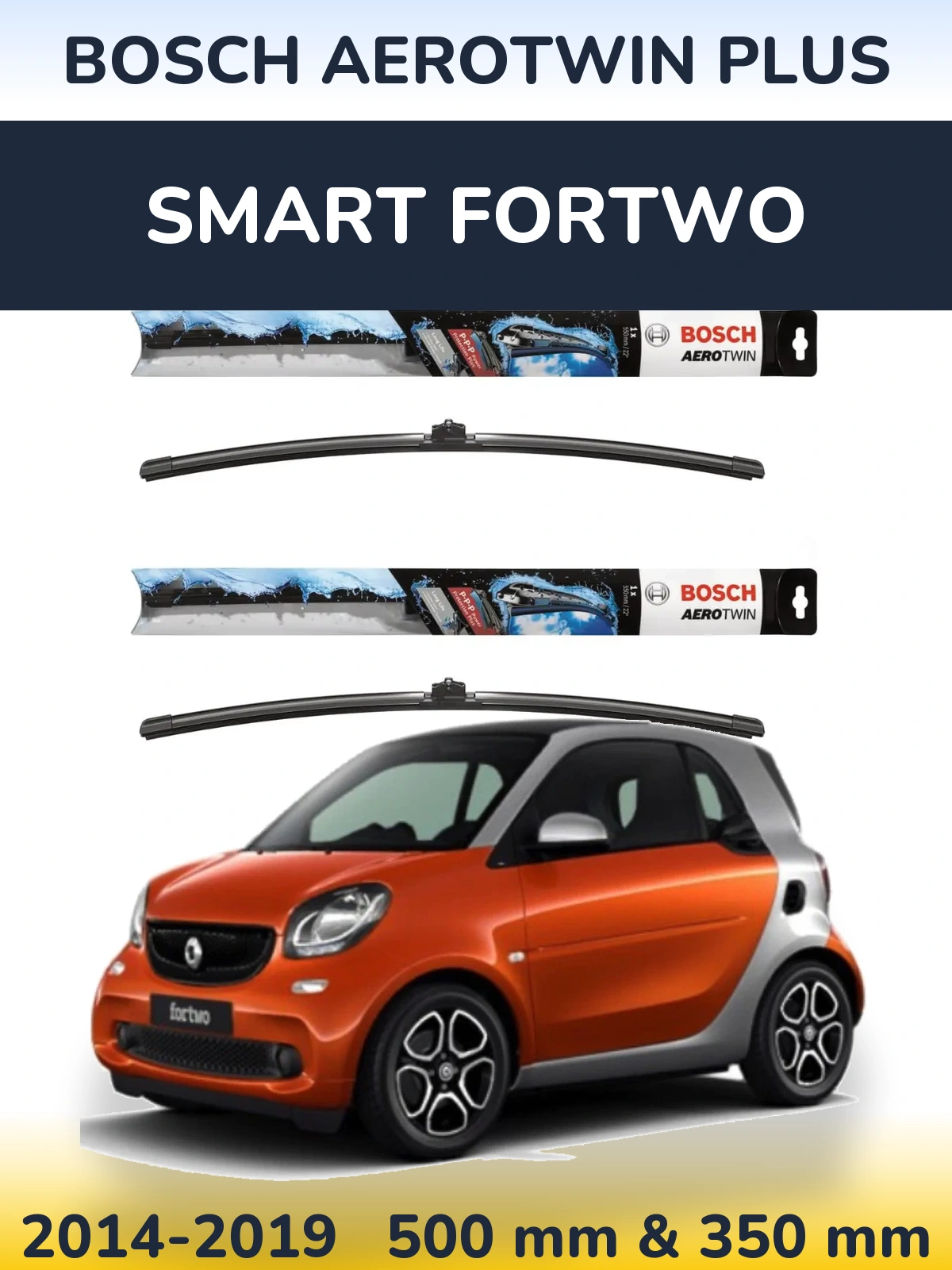 Комплект передних дворников BOSCH AeroTwin Plus 500 & 350 мм для Smart Fortwo 2014-2019