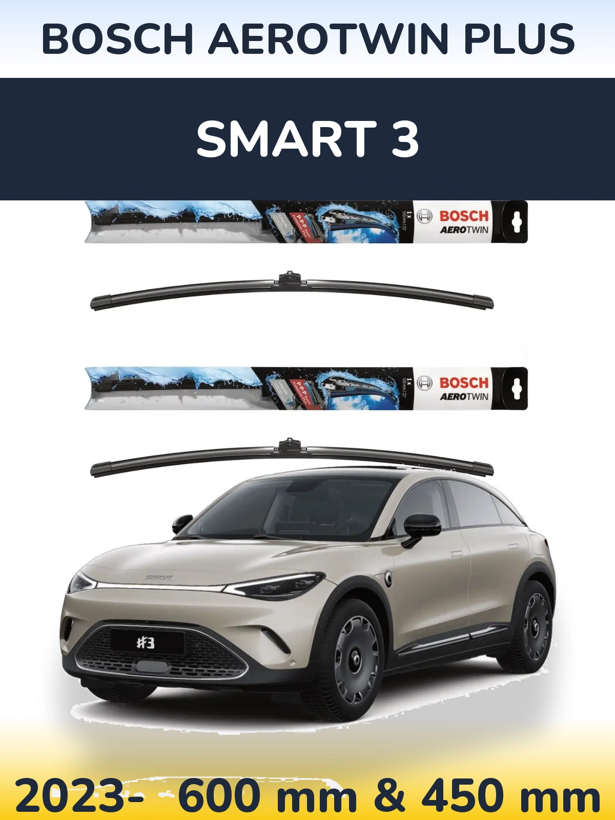 Комплект передних дворников BOSCH AeroTwin Plus 600 & 450 мм для Smart 3 2023-2026