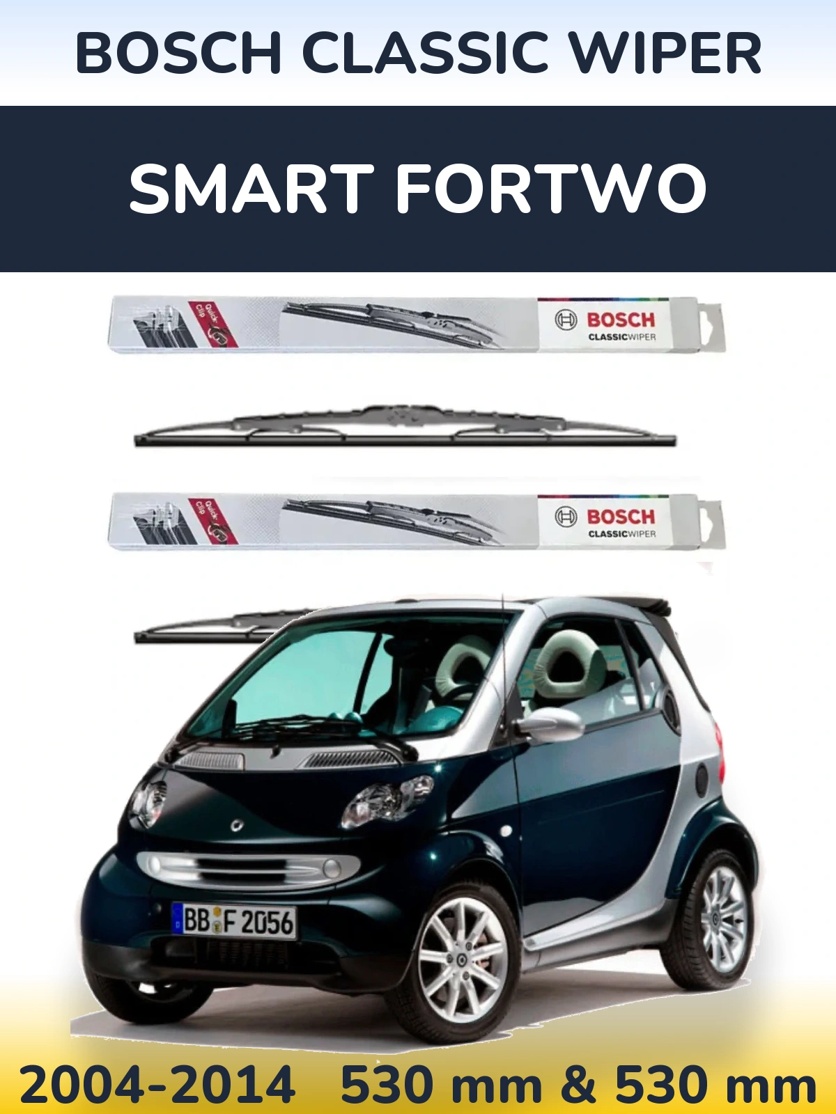 Комплект передних дворников BOSCH Classic Wiper 530 & 530 мм для Smart Fortwo 2004-2014