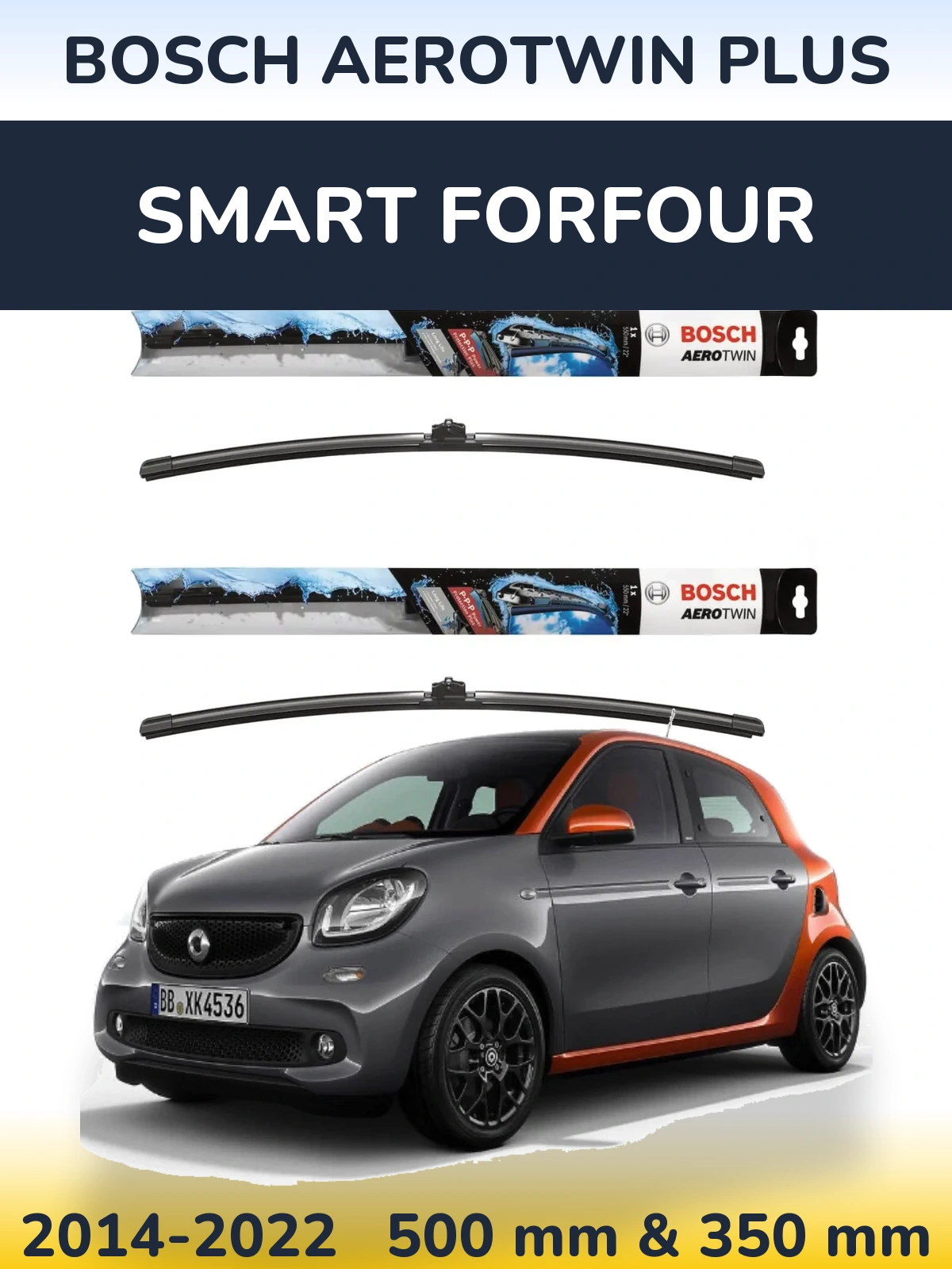 Комплект передніх щіток BOSCH AeroTwin Plus 500 & 350 мм для Smart Forfour 2014-2022