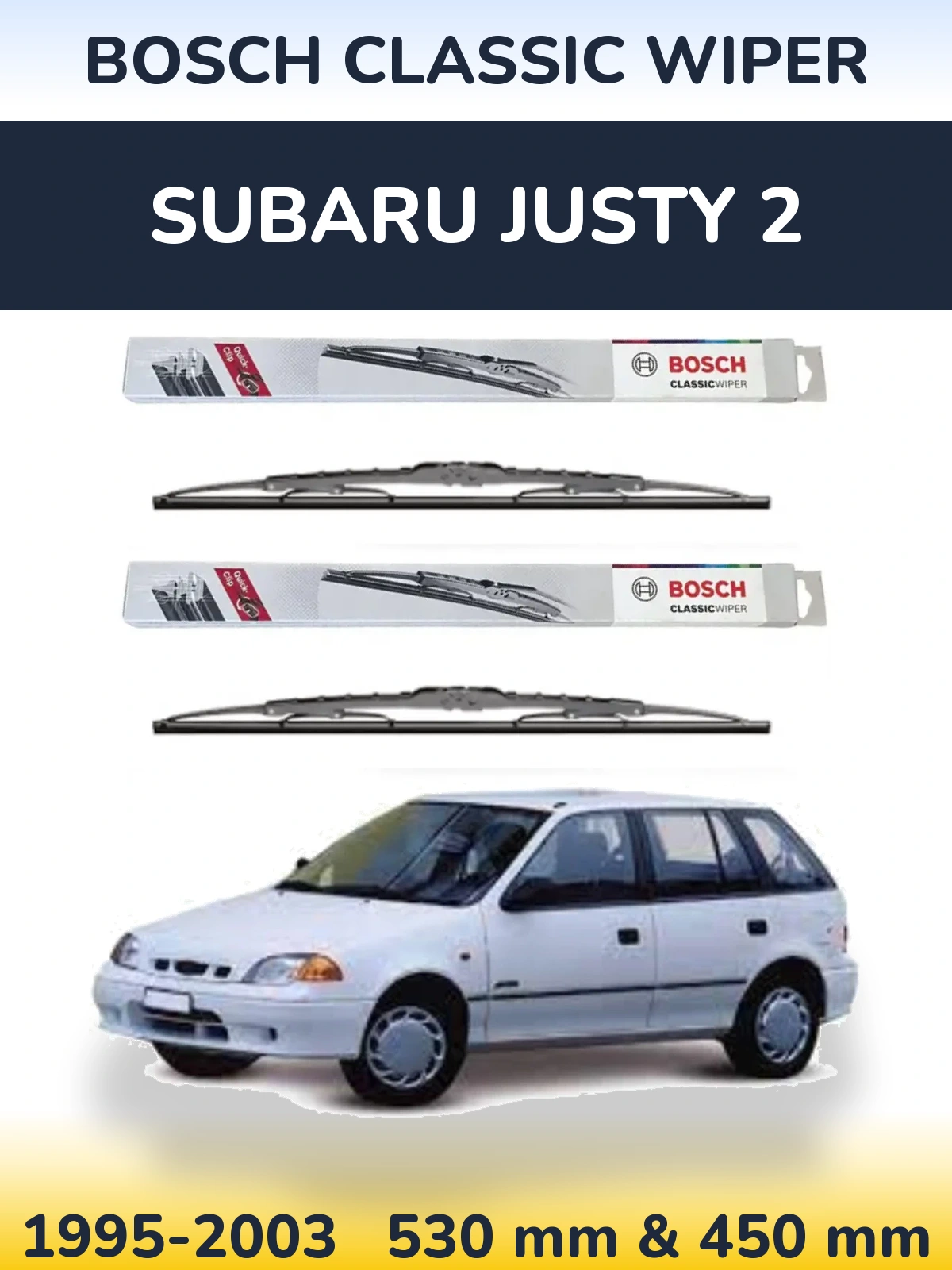 Комплект передних дворников BOSCH Classic Wiper 530 & 450 мм для Subaru Justy 2 1995-2003
