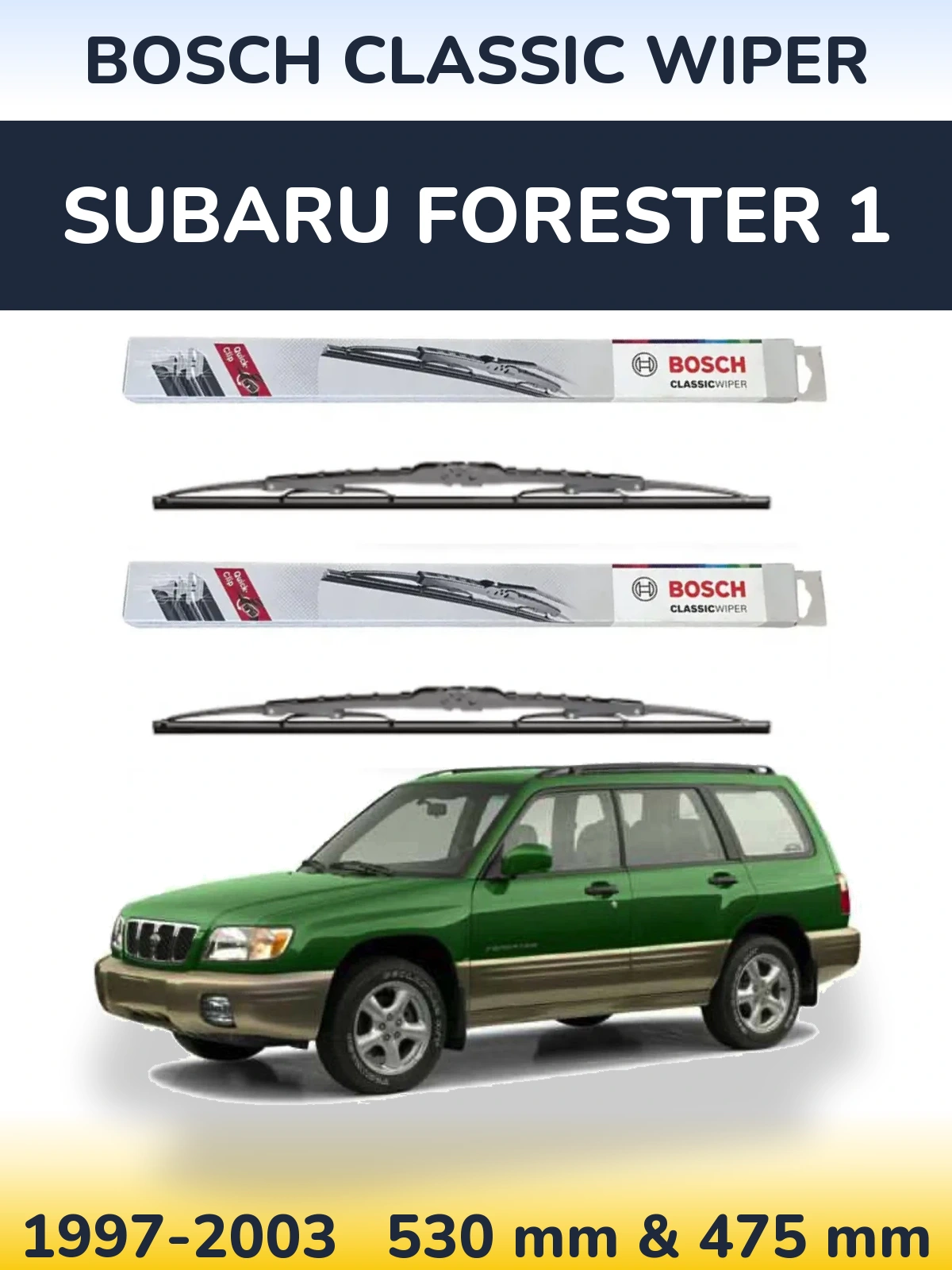 Комплект передних дворников BOSCH Classic Wiper 530 & 475 мм для Subaru Forester 1 1997-2003