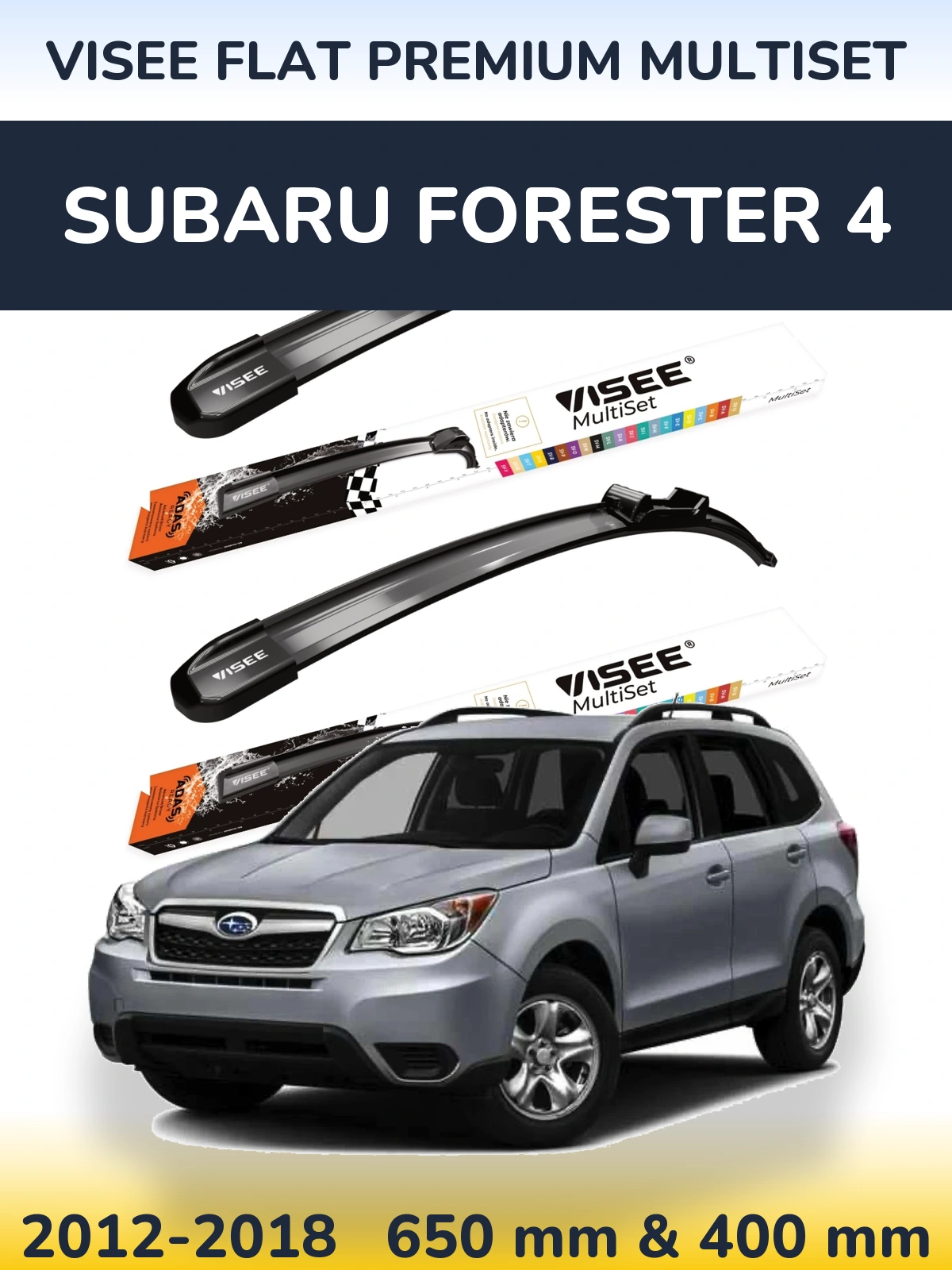 Комплект передних дворников VISEE FLAT PREMIUM MultiSet 650 & 400 мм для Subaru Forester 4 2012-2018