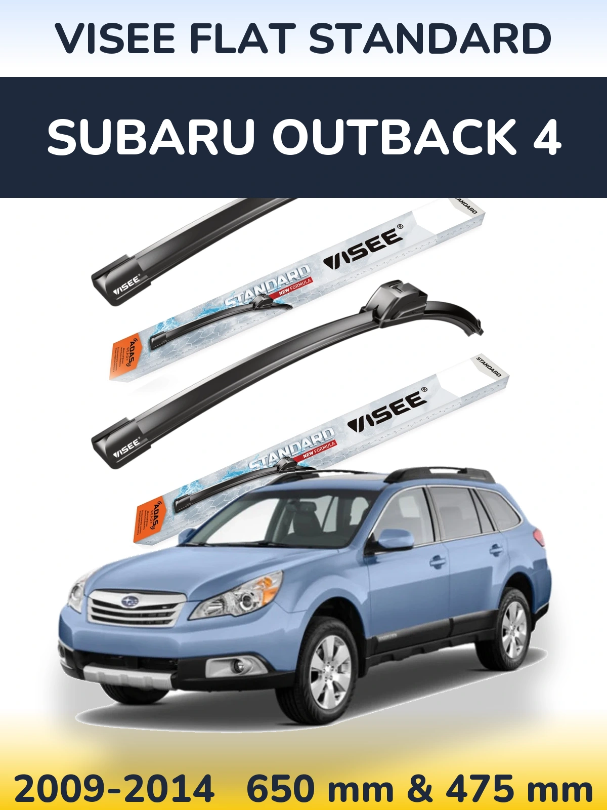 Комплект передних дворников VISEE FLAT STANDARD 650 & 475 мм для Subaru Outback 4 2009-2014