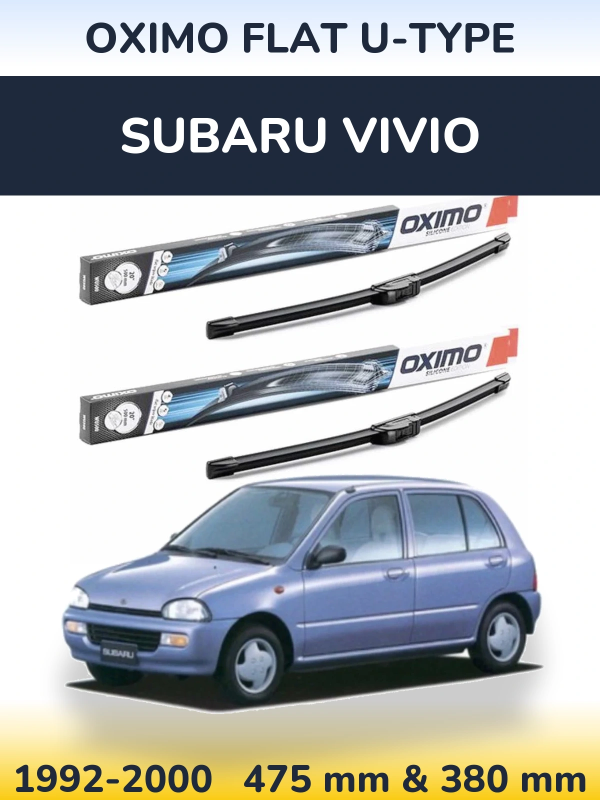 Комплект передних дворников Oximo Flat U-type 475 & 380 мм для Subaru Vivio 1992-2000