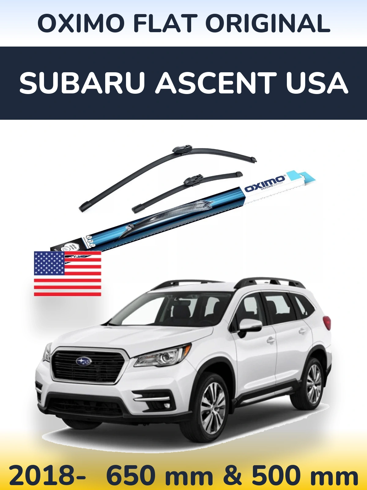 Комплект передніх щіток Oximo Flat Original 650 & 500 мм для Subaru Ascent USA 2018-2026