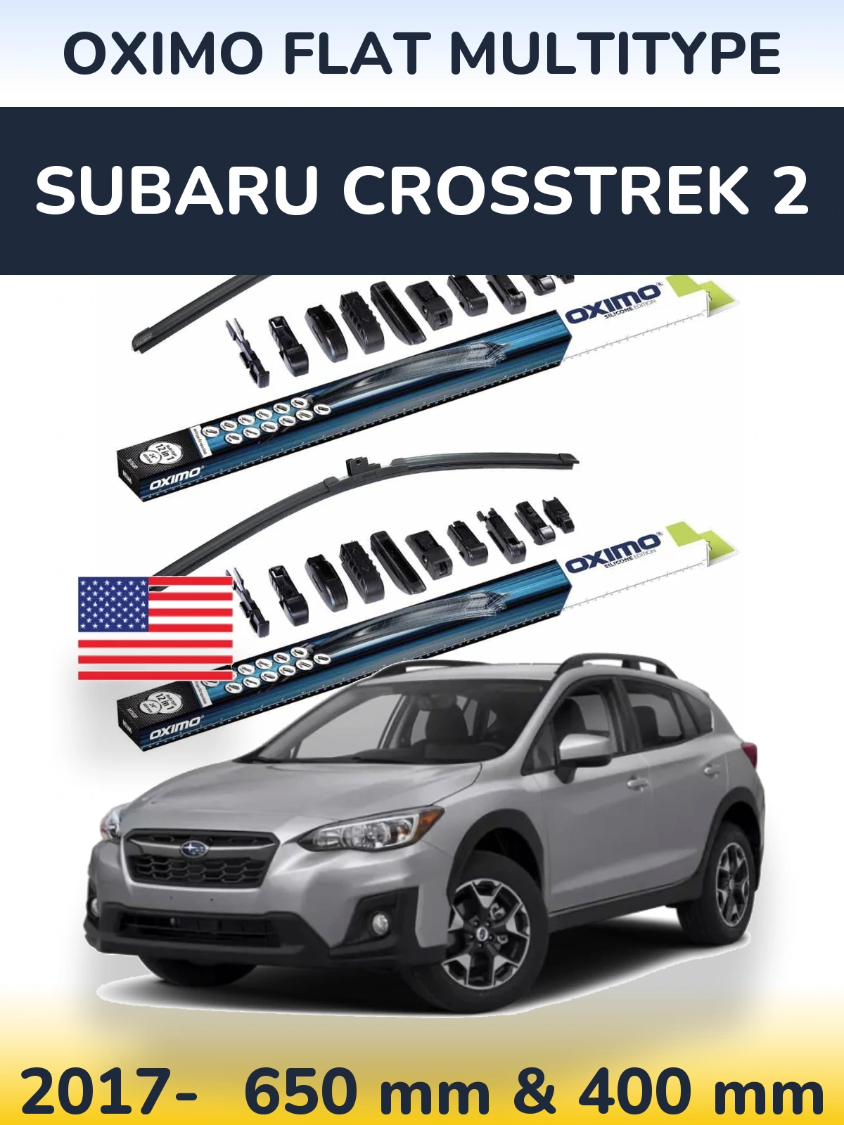 Комплект передніх щіток Oximo Flat MultiТипe 650 & 400 мм для Subaru Crosstrek 2 2017-2026