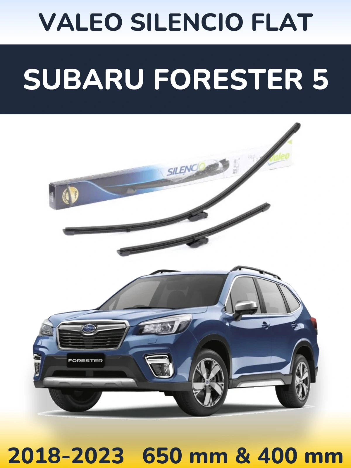 Front wiper blade set Valeo Silencio Flat 650 & 400 mm for Subaru Forester 5 2018-2023