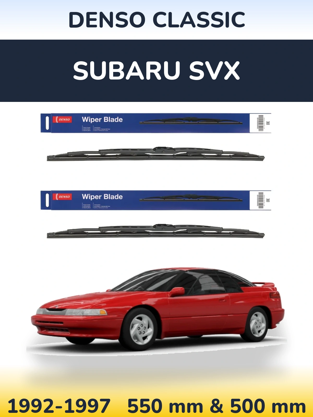 Front wiper blade set Denso Classic 550 & 500 mm for Subaru SVX 1992-1997