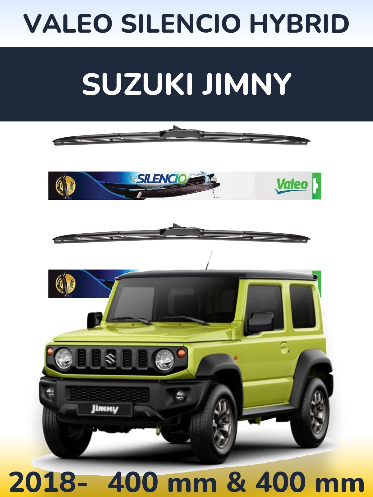 Front wiper blade set Valeo Silencio Hybrid 400 & 400 mm for Suzuki Jimny 2018-2026