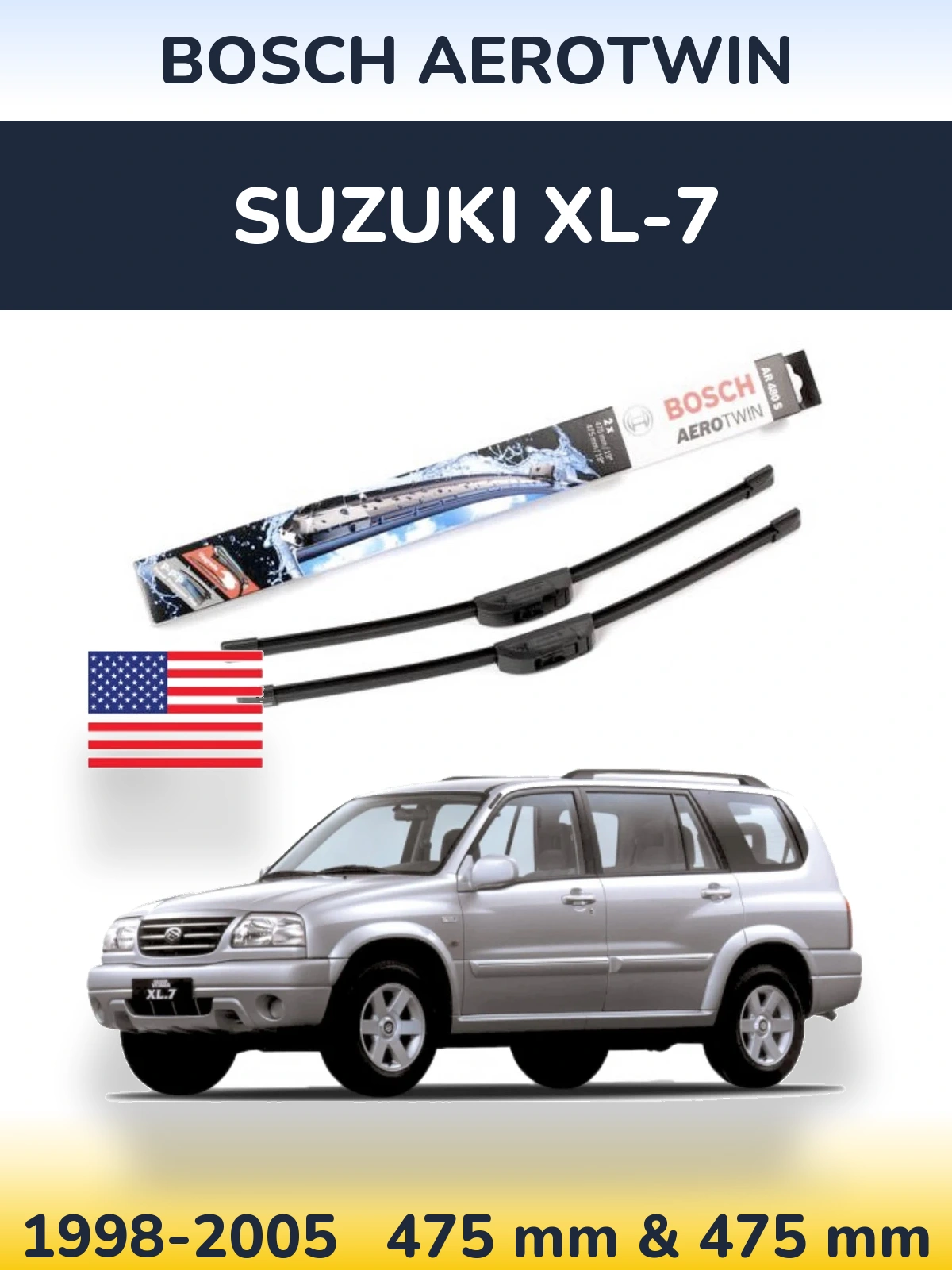 Комплект передних дворников BOSCH AeroTwin 475 & 475 мм для Suzuki XL-7 1998-2005