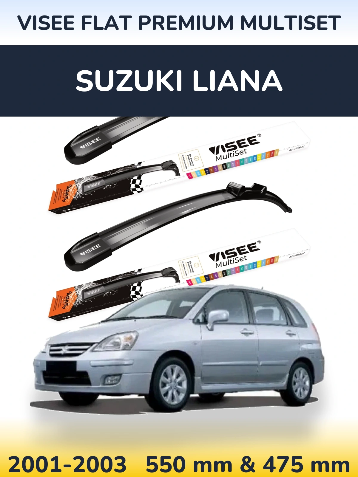 Front wiper blade set VISEE FLAT PREMIUM MultiSet 550 & 475 mm for Suzuki Liana 2001-2003