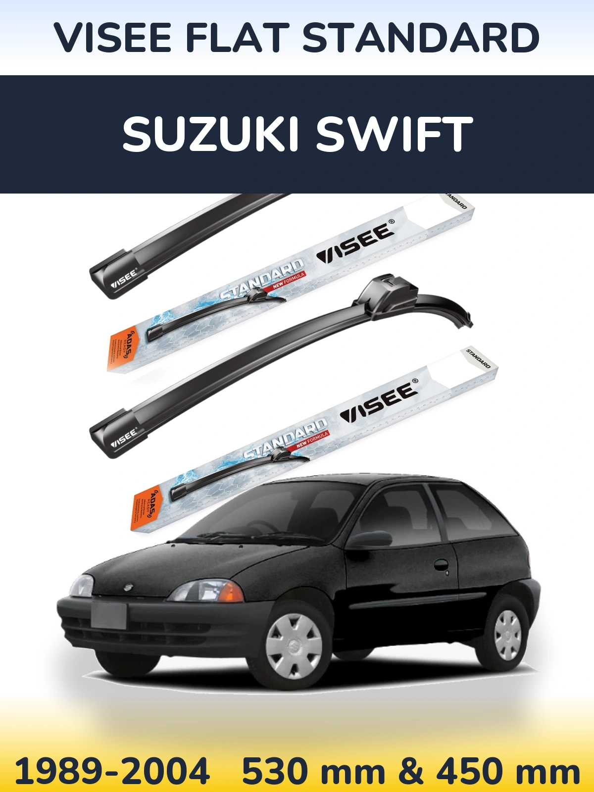 Комплект передніх щіток VISEE FLAT STANDARD 530 & 450 мм для Suzuki Swift 1989-2004