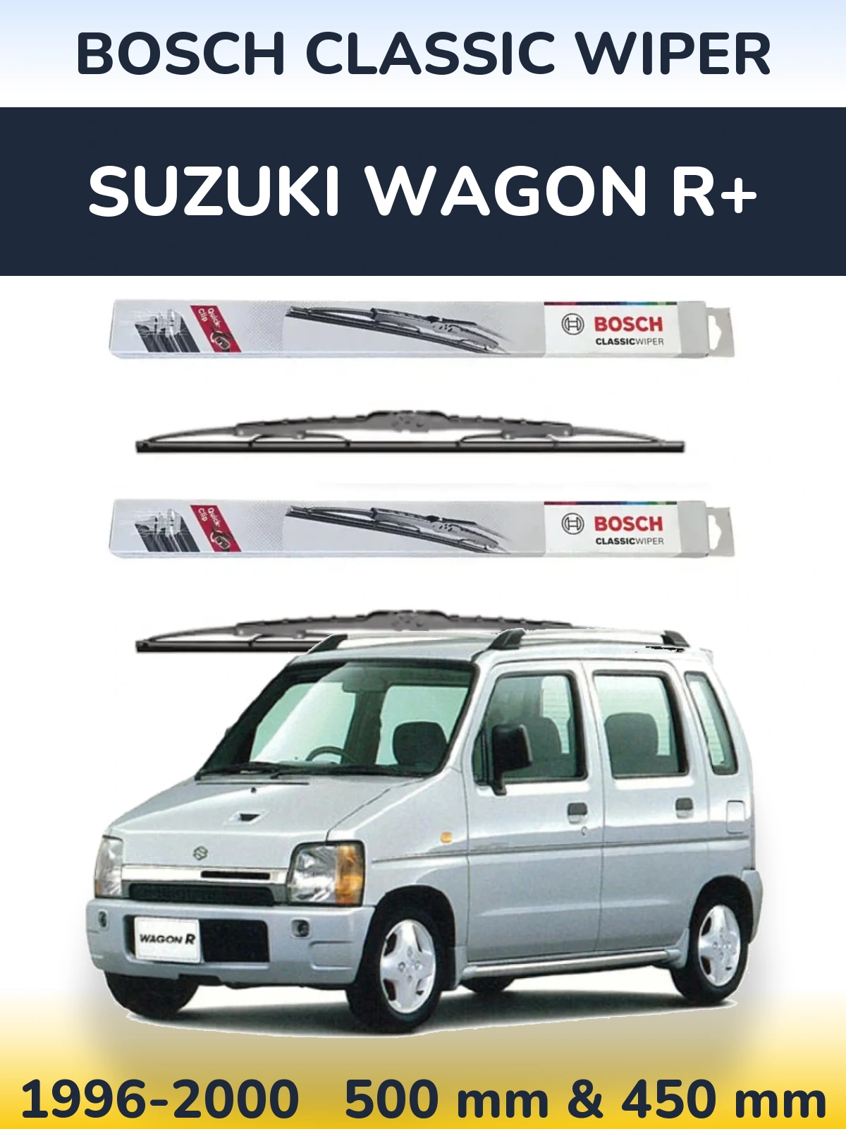 Front wiper blade set BOSCH Classic Wiper 500 & 450 mm for Suzuki Wagon R+ 1996-2000