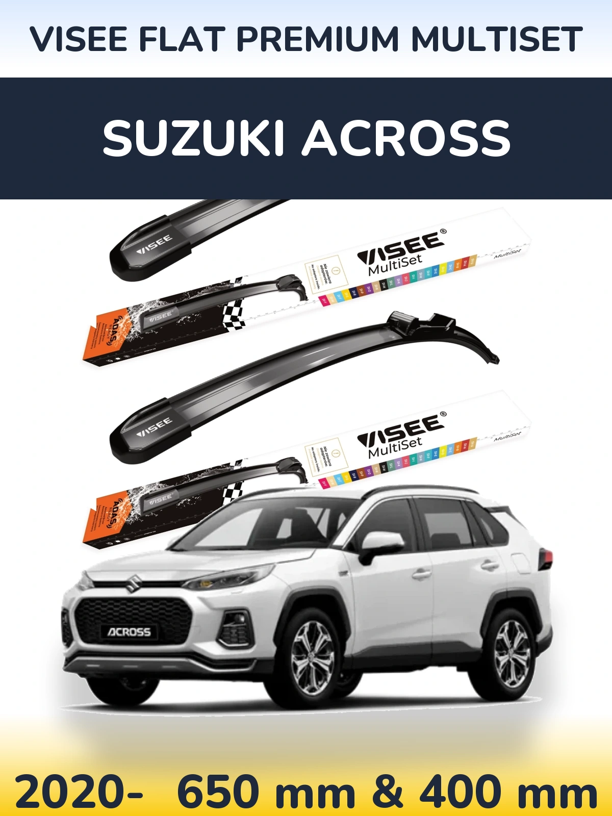 Front wiper blade set VISEE FLAT PREMIUM MultiSet 650 & 400 mm for Suzuki Across 2020-2026