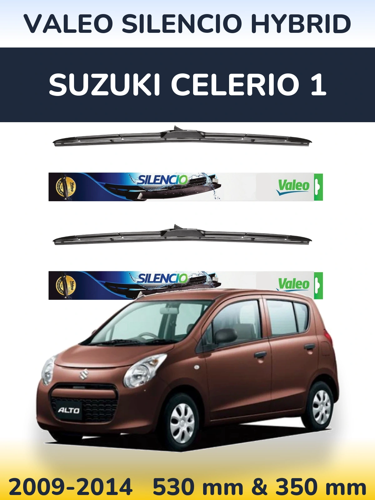 Front wiper blade set Valeo Silencio Hybrid 530 & 350 mm for Suzuki Celerio 1 2009-2014