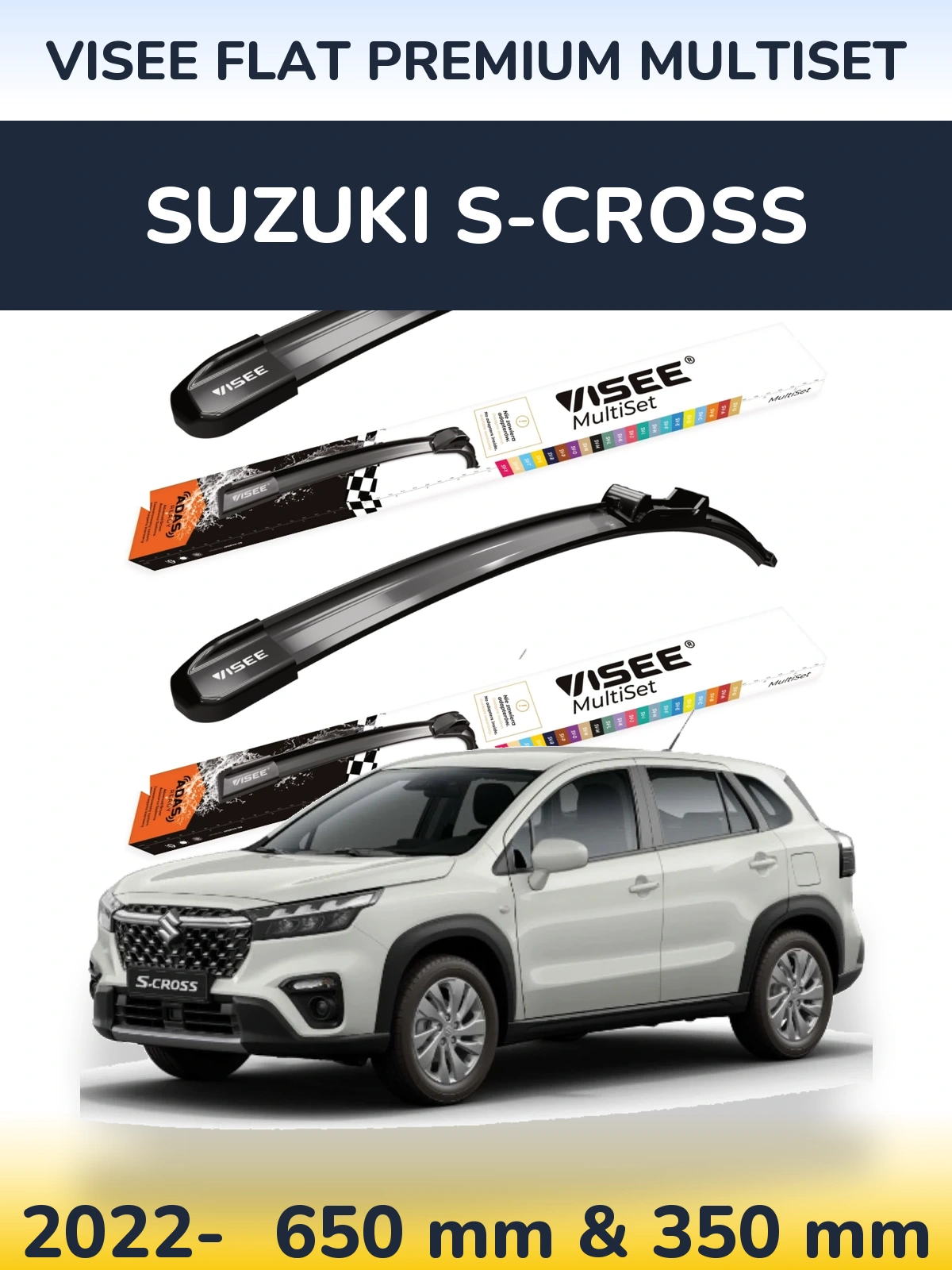 Front wiper blade set VISEE FLAT PREMIUM MultiSet 650 & 350 mm for Suzuki S-Cross 2022-2026
