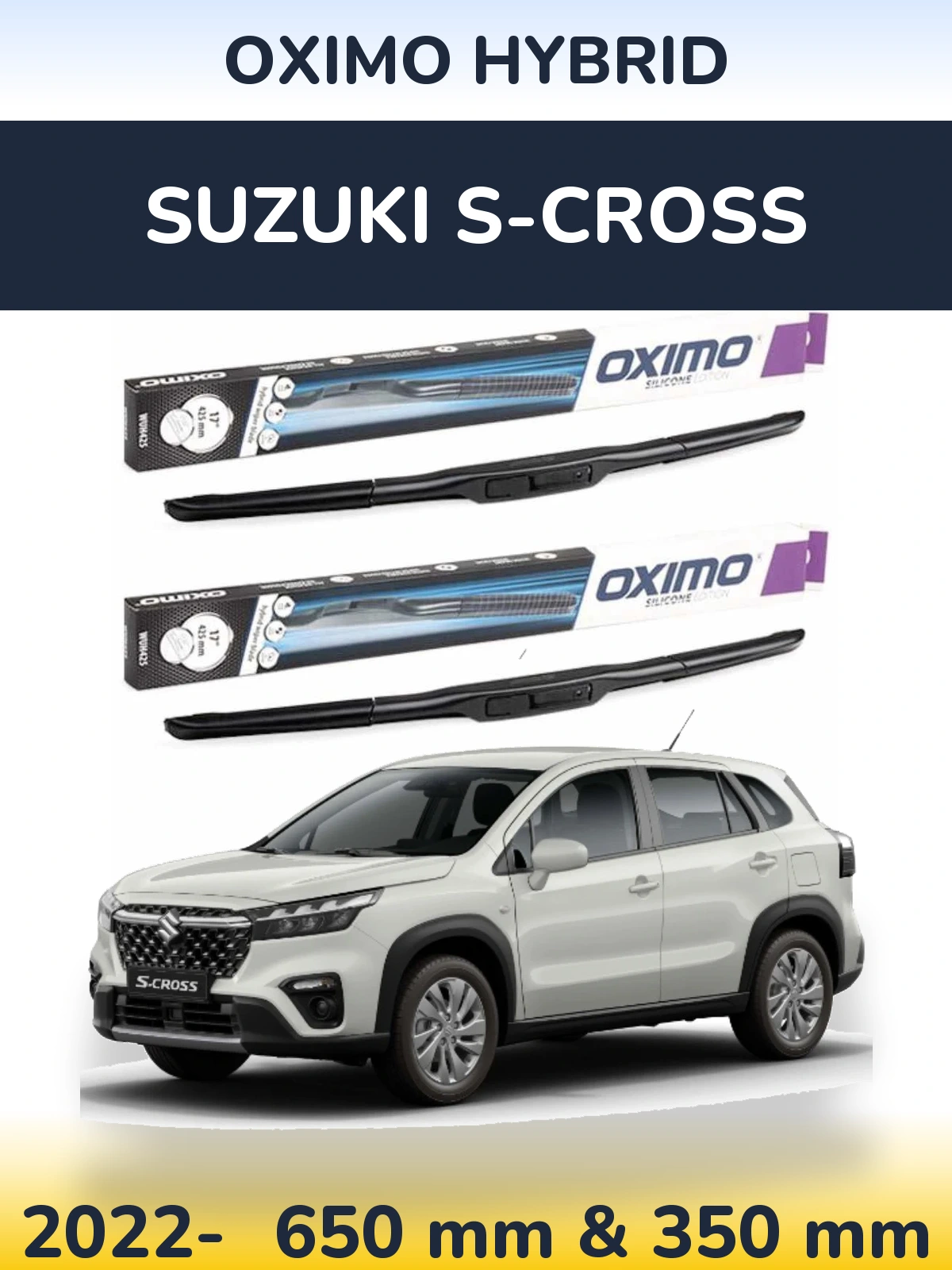 Комплект передних дворников Oximo Hybrid 650 & 350 мм для Suzuki S-Cross 2022-2026