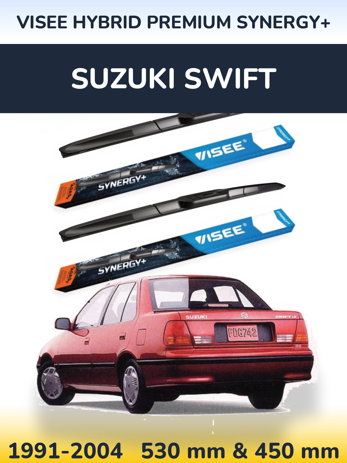 Комплект передних дворников VISEE HYBRID PREMIUM SYNERGY+ 530 & 450 мм для Suzuki Swift 1991-2004